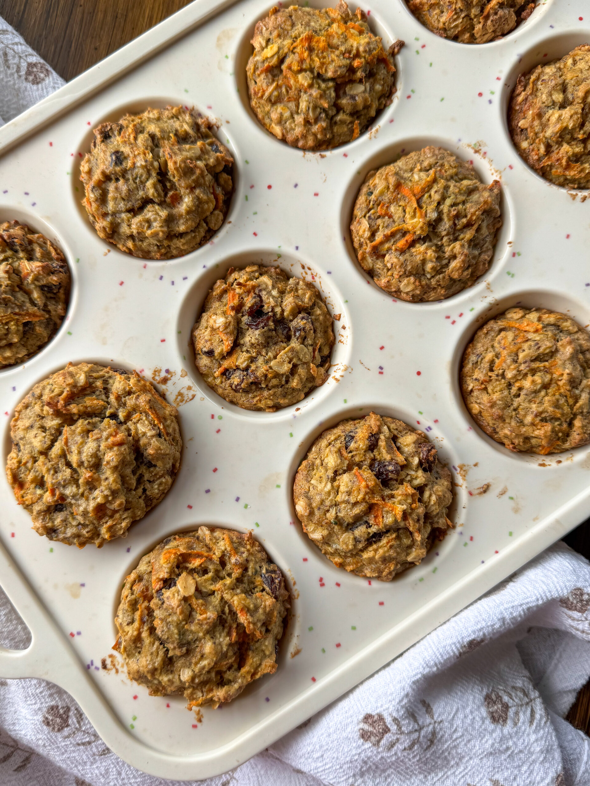 morning glory muffins are done baking and ready for toddler