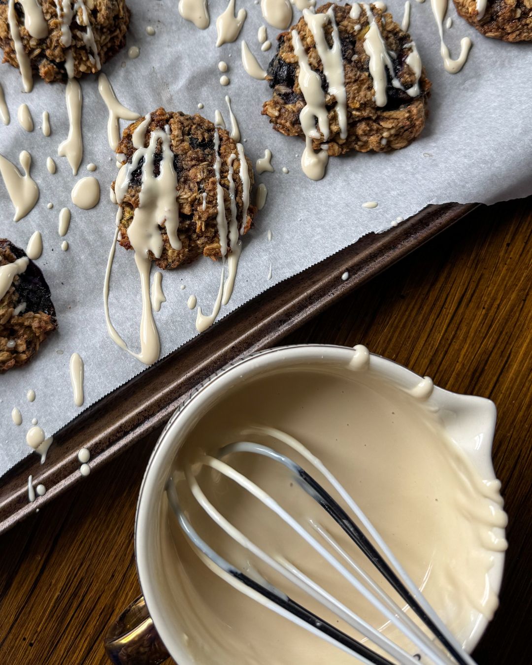 easy healthy tahini greek yogurt dip for toddlers, on cookies or muffins