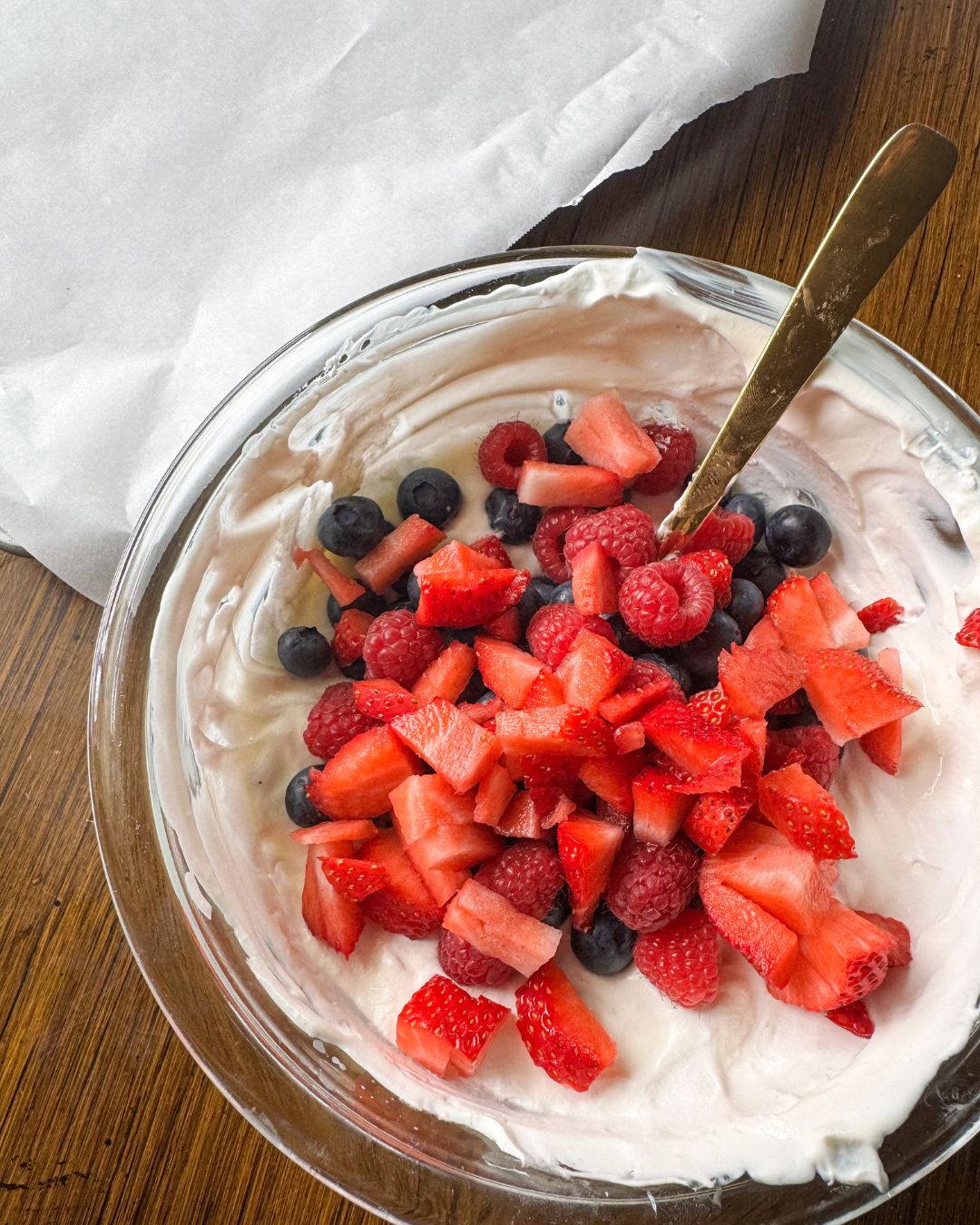 berries and greek yogurt mixed for ice cream sandwiches