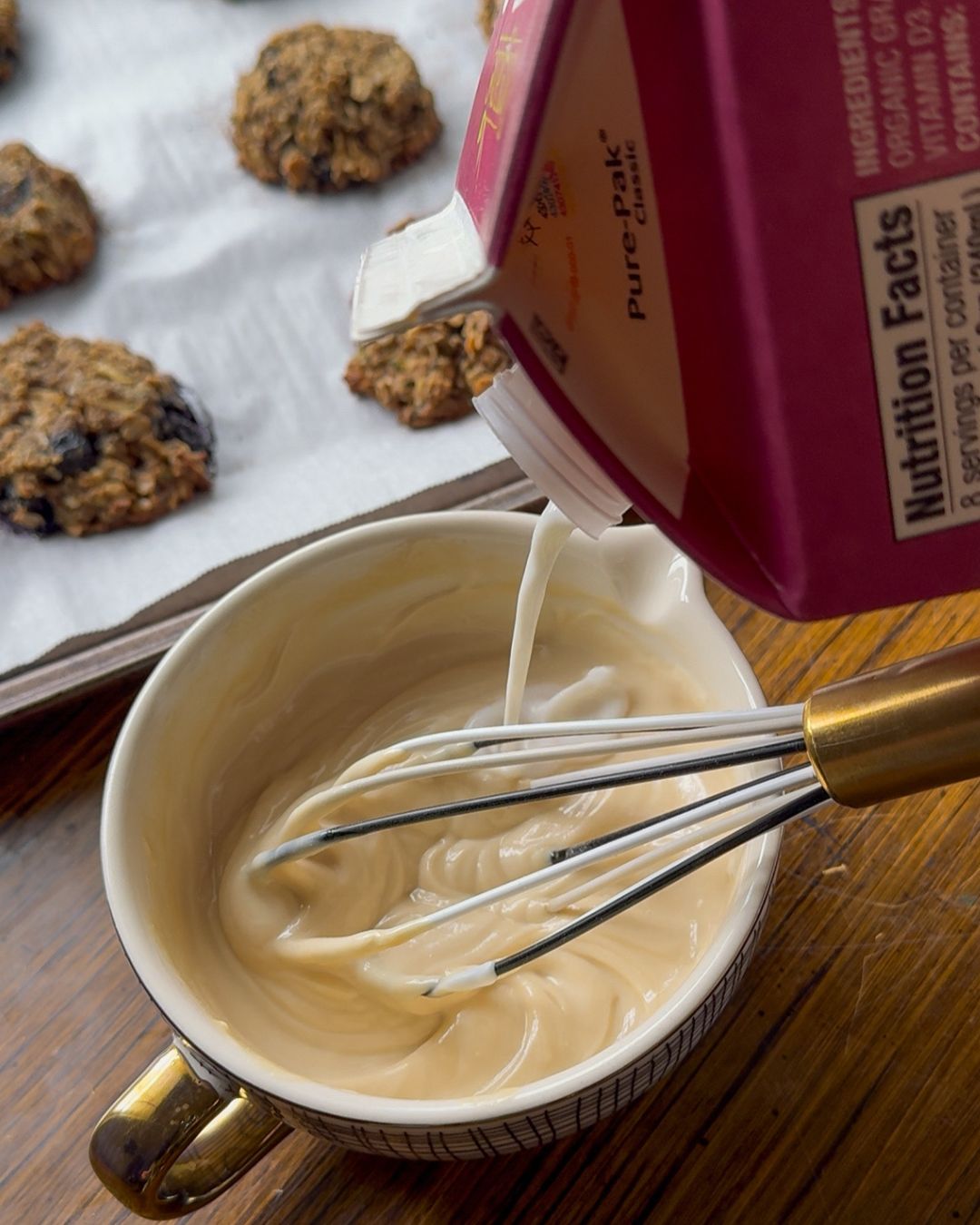 easy healthy tahini greek yogurt dip for toddlers, adding milk