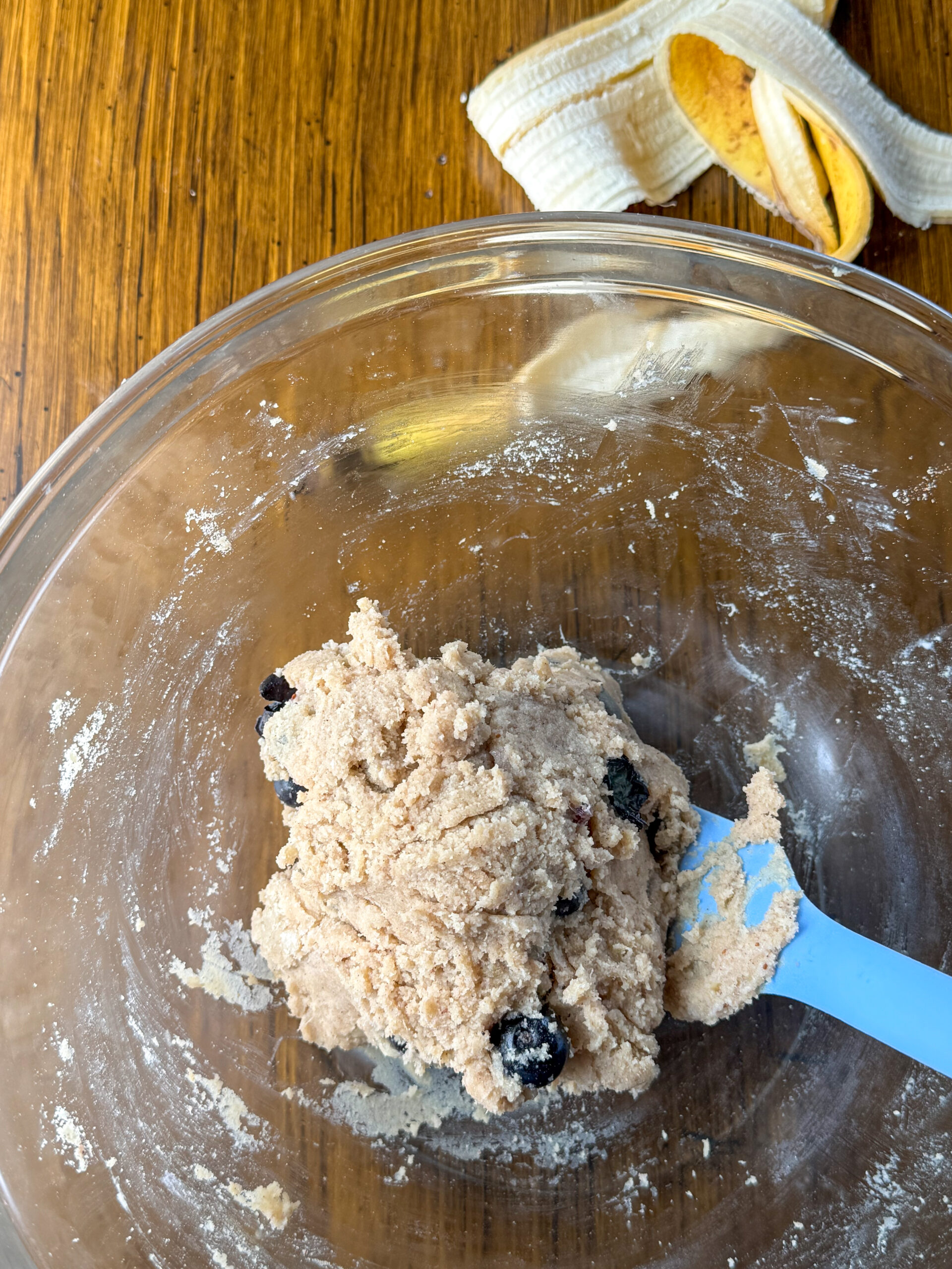 mixed ingredients together for blueberry banana donut holes