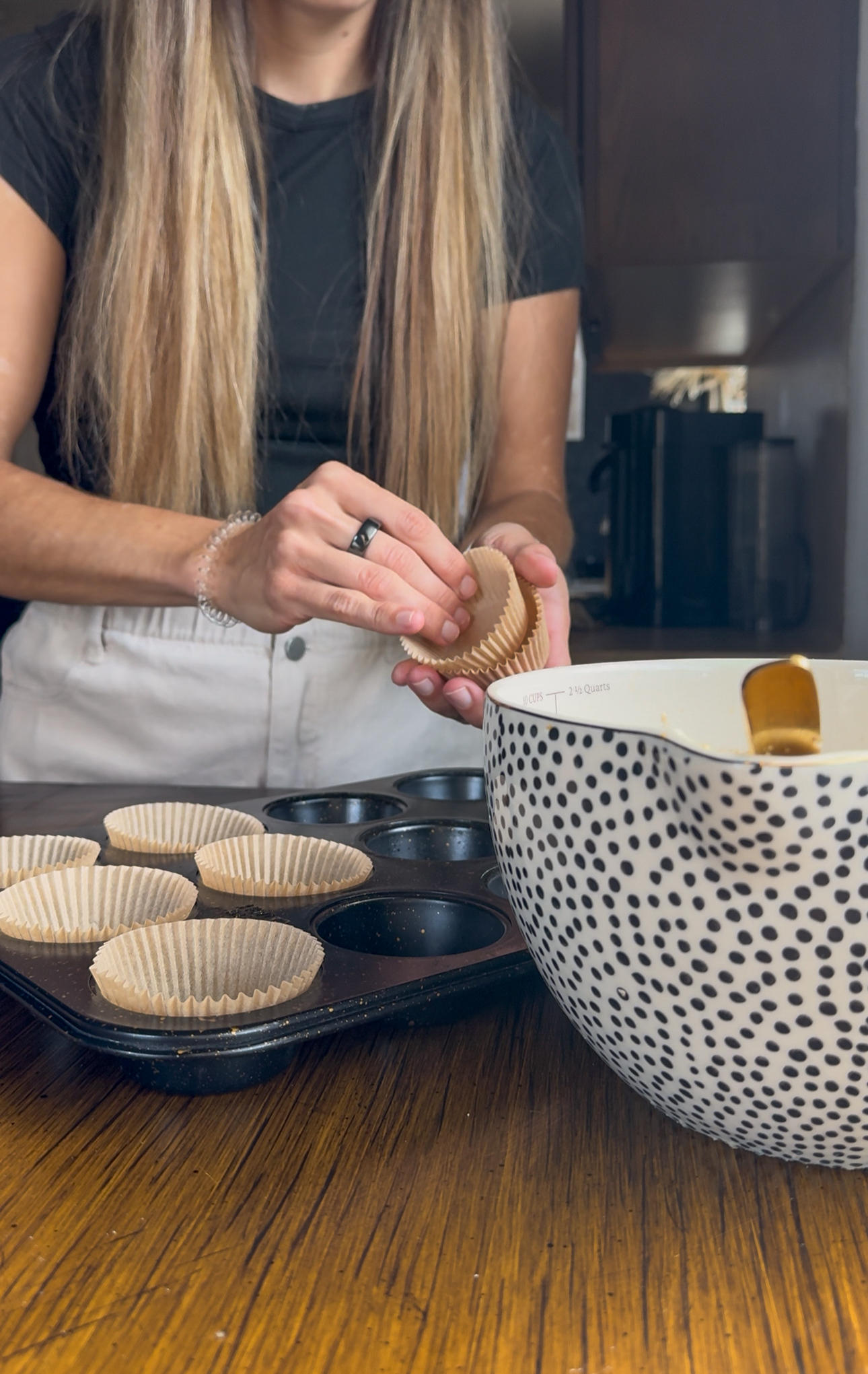 preparing the muffin tin