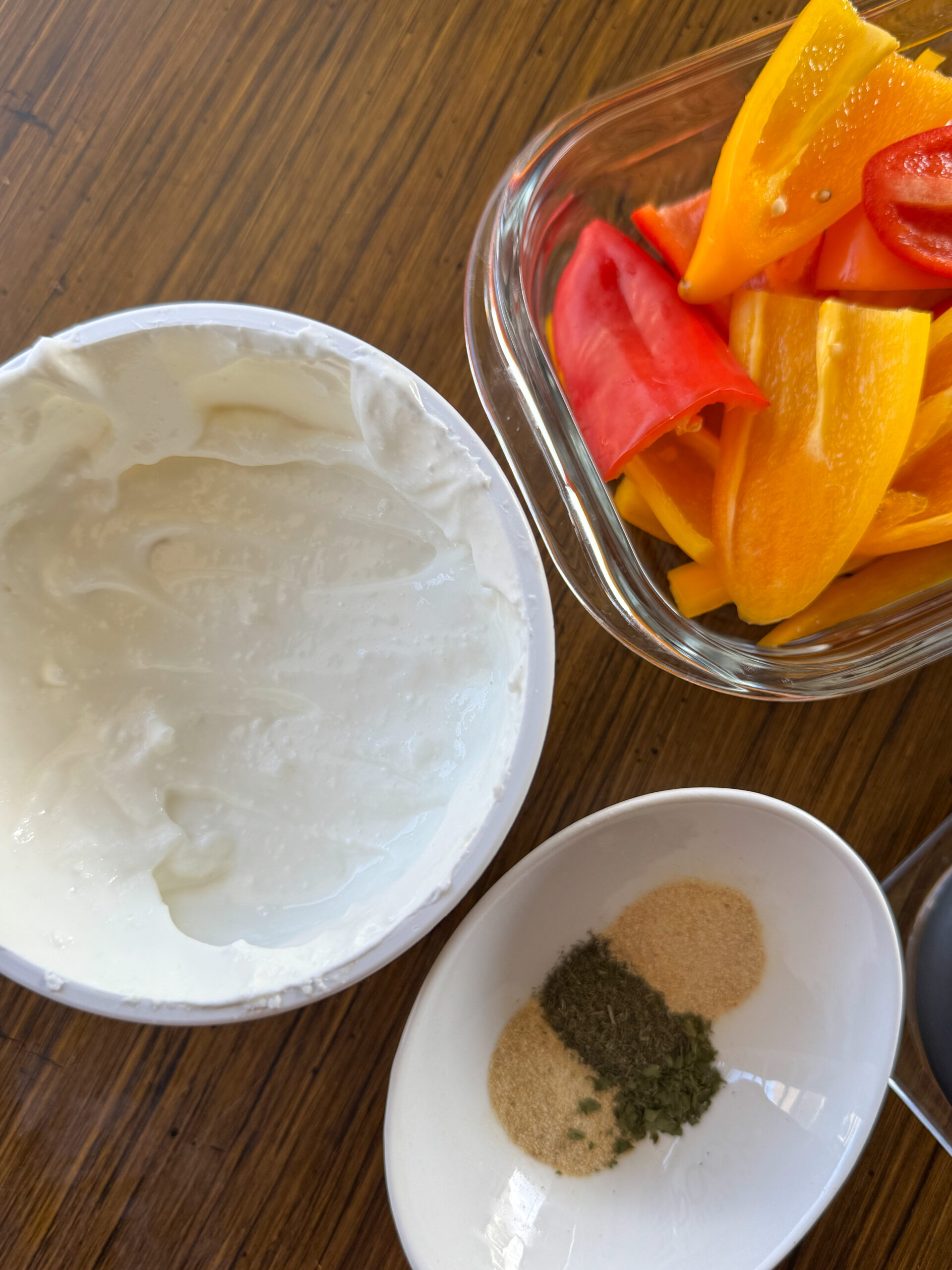 ingredients to make the high protein ranch dip - cottage cheese and herbs