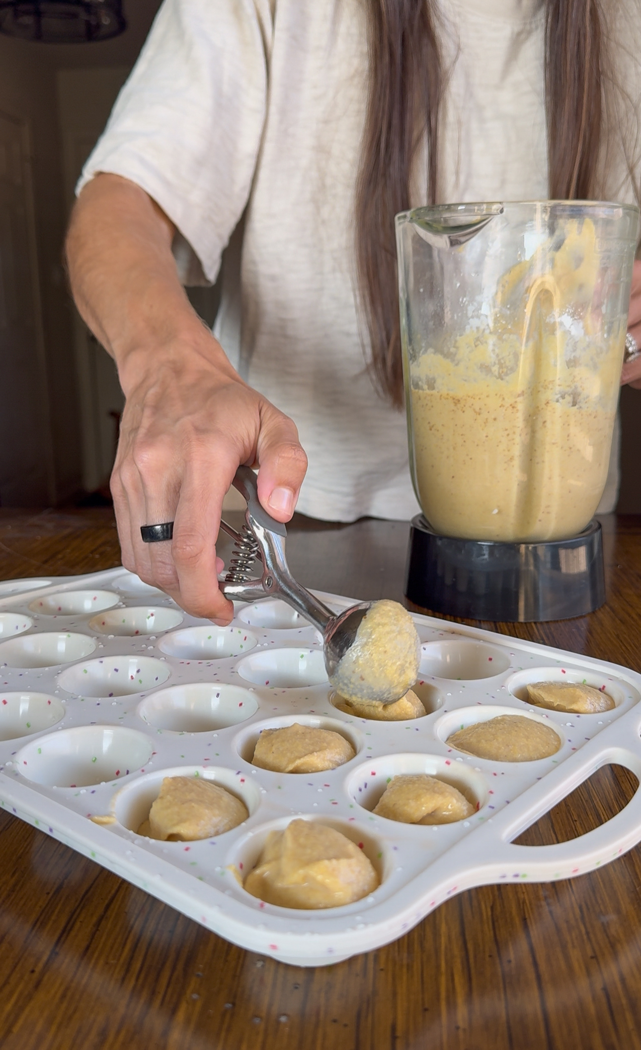 dividing the batter into wells