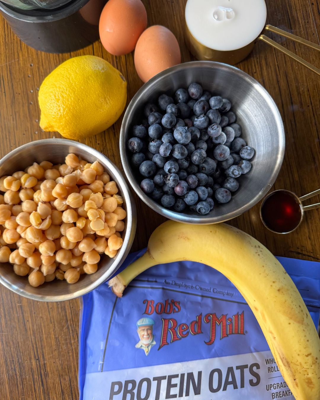 ingredients for the blueberry chickpea muffins