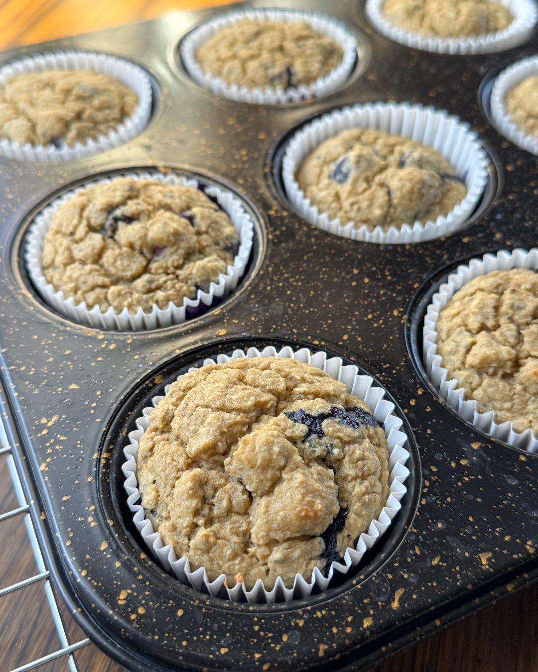 baking the easy lemon blueberry muffins, final product