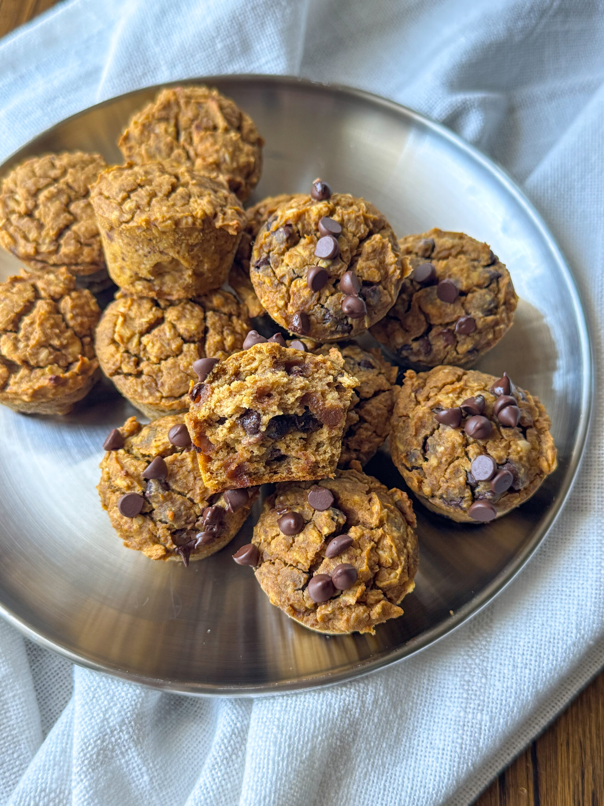 pumpkin chickpea muffins on stainless steel plate