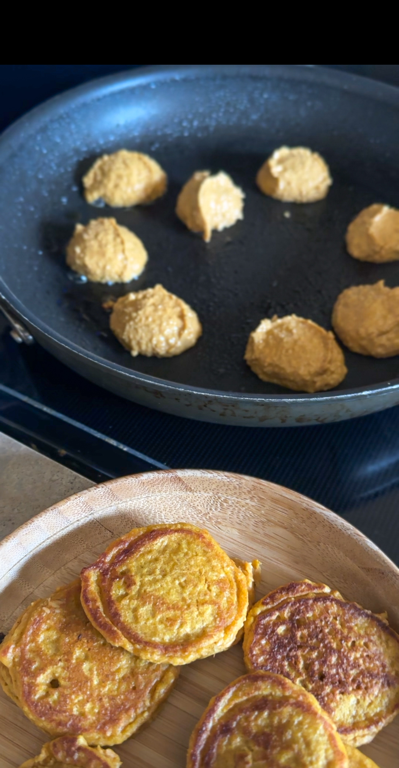 cooking the pancakes on a skillet