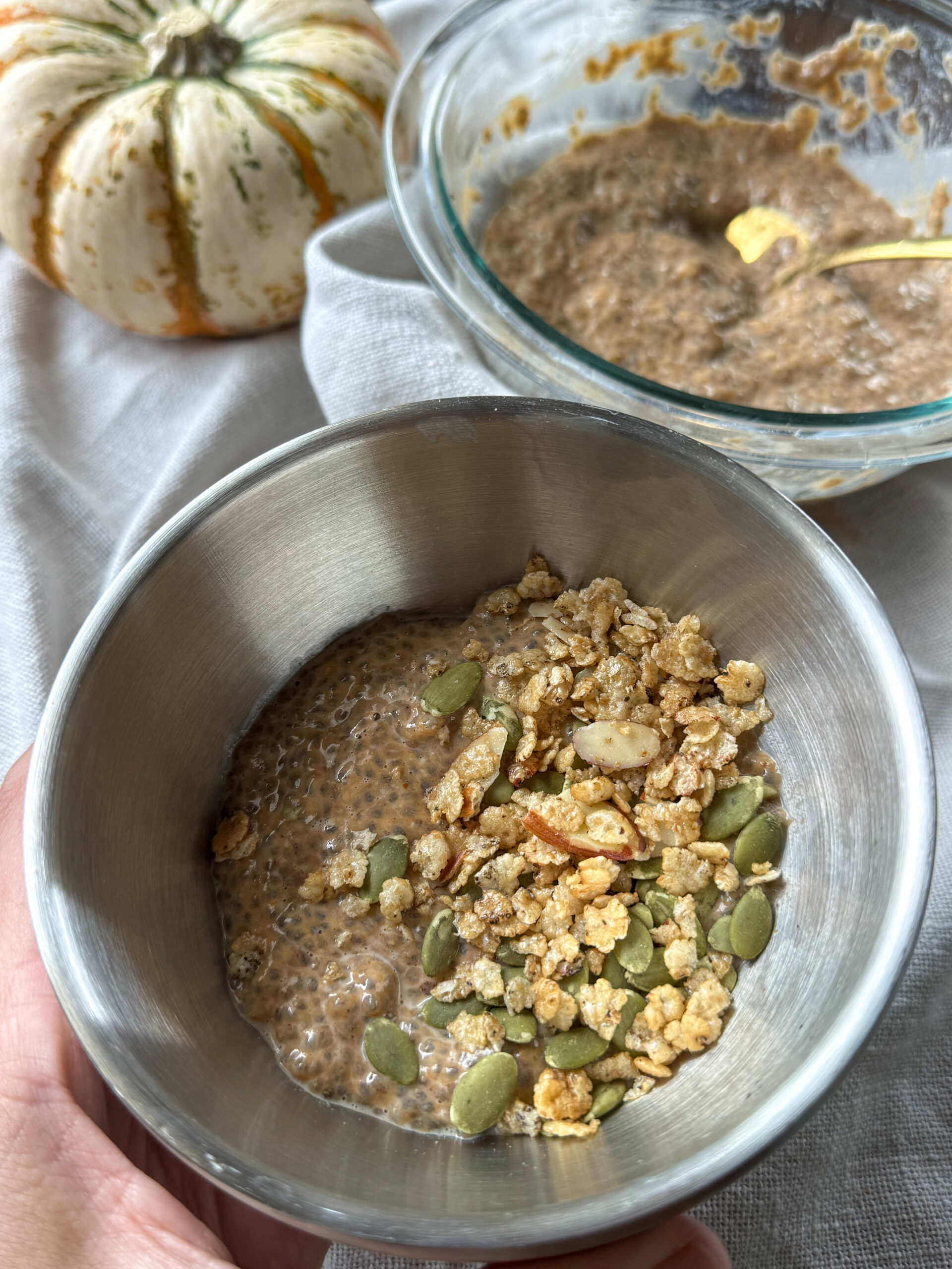 pumpkin chia pudding with toppings for toddlers