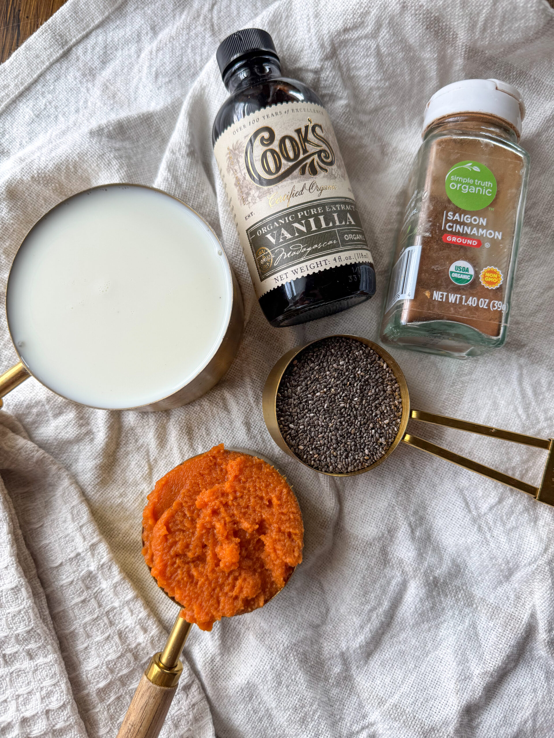 pumpkin puree, milk, chia seeds, cinnamon, and vanilla extract