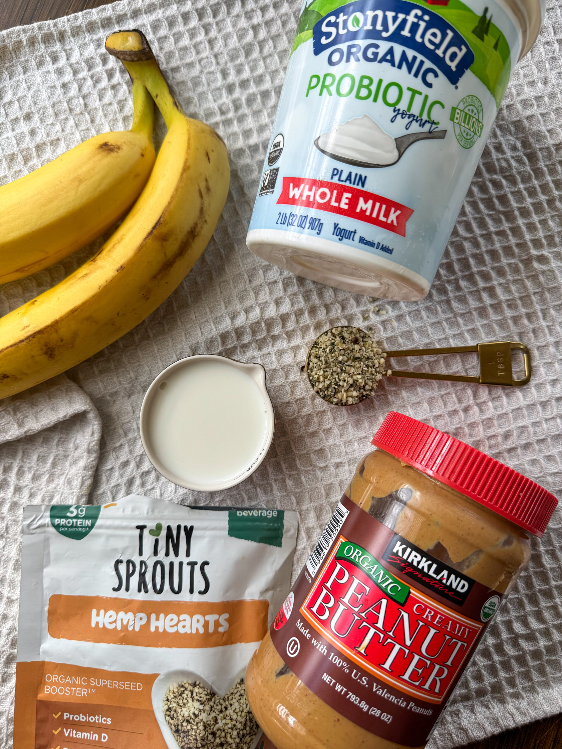bananas, peanut butter, yogurt, and hemp hearts to make the banana ice cream