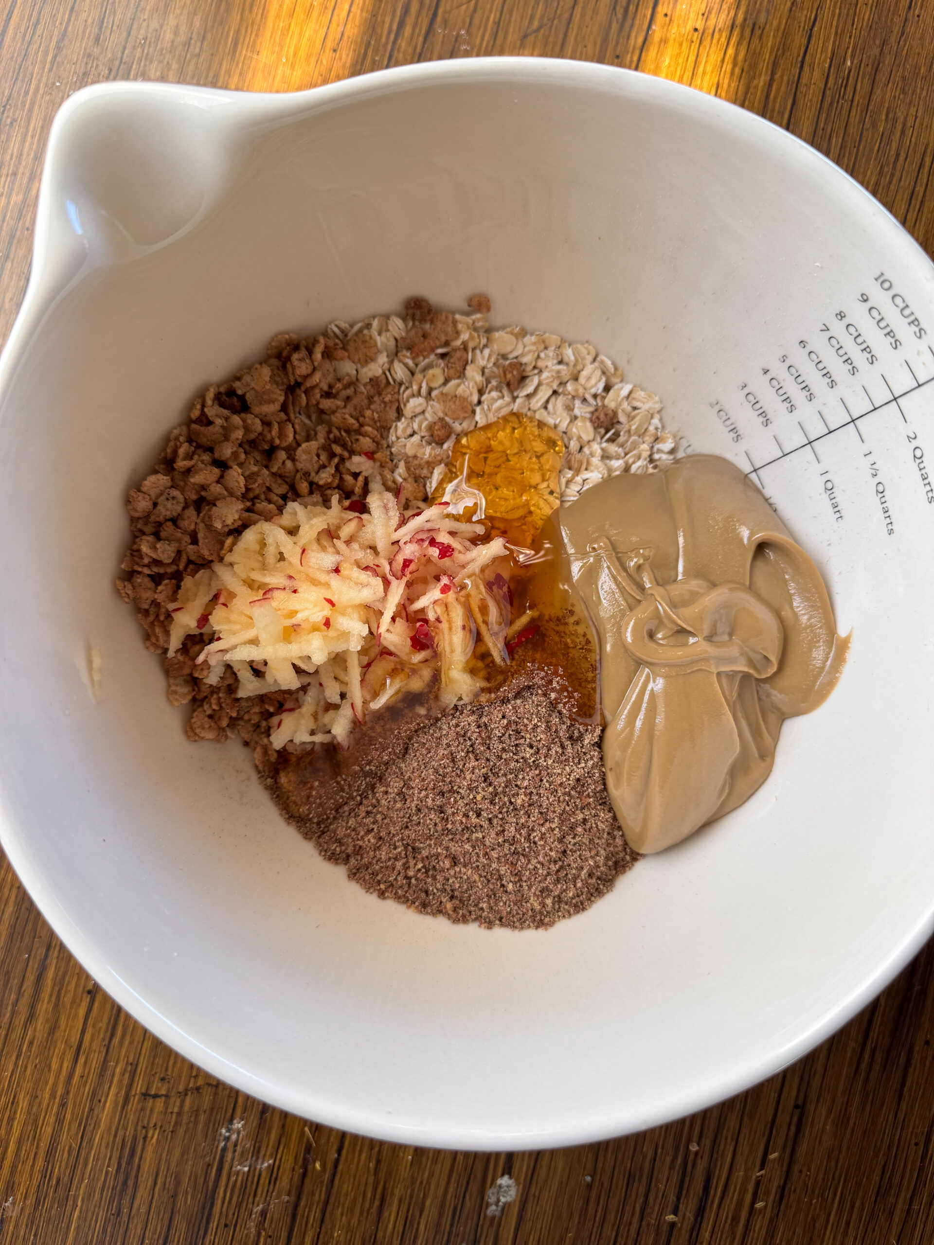 apple cinnamon energy bite ingredients all in the bowl