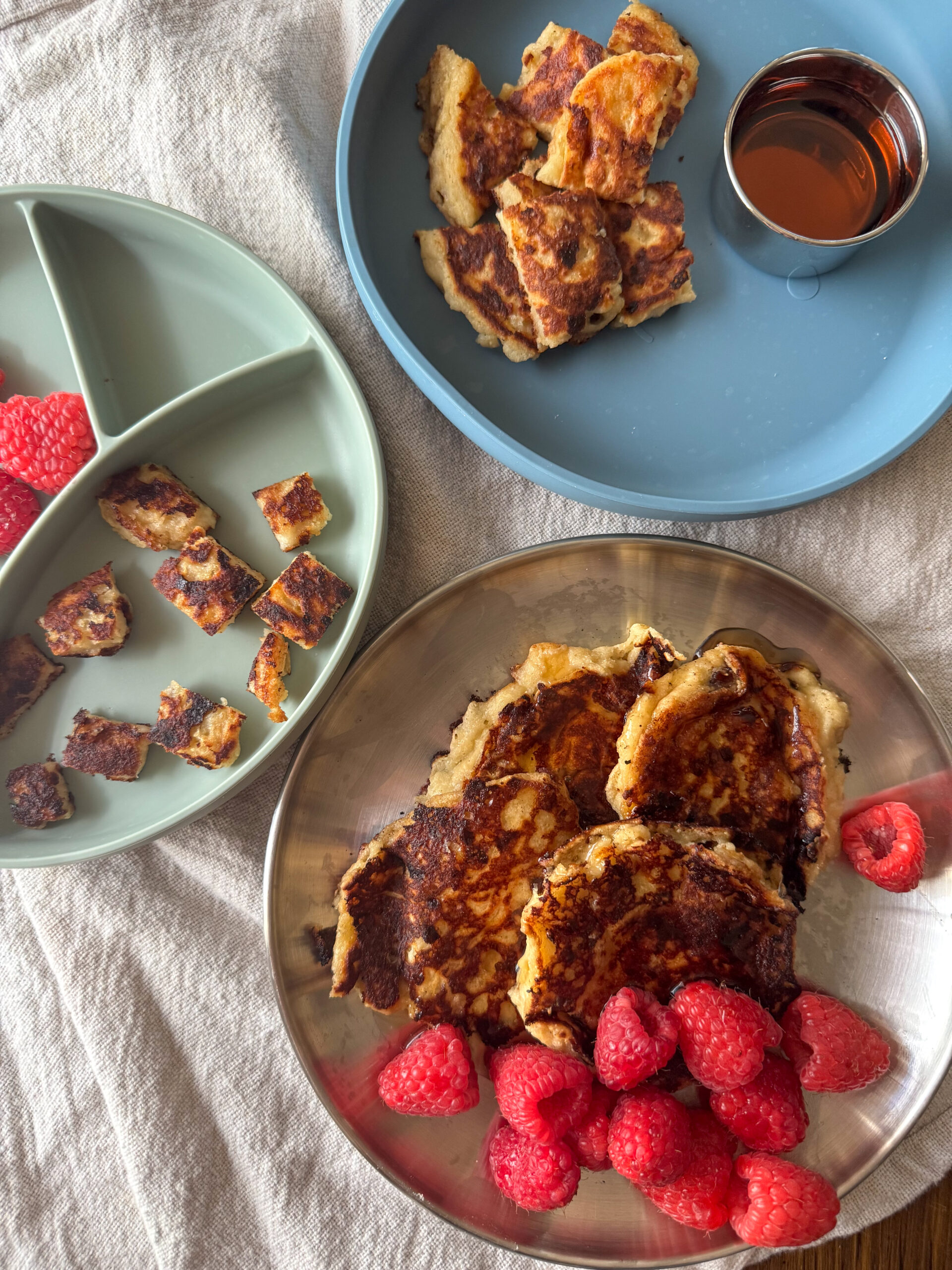 cottage cheese protein pancakes on family plates
