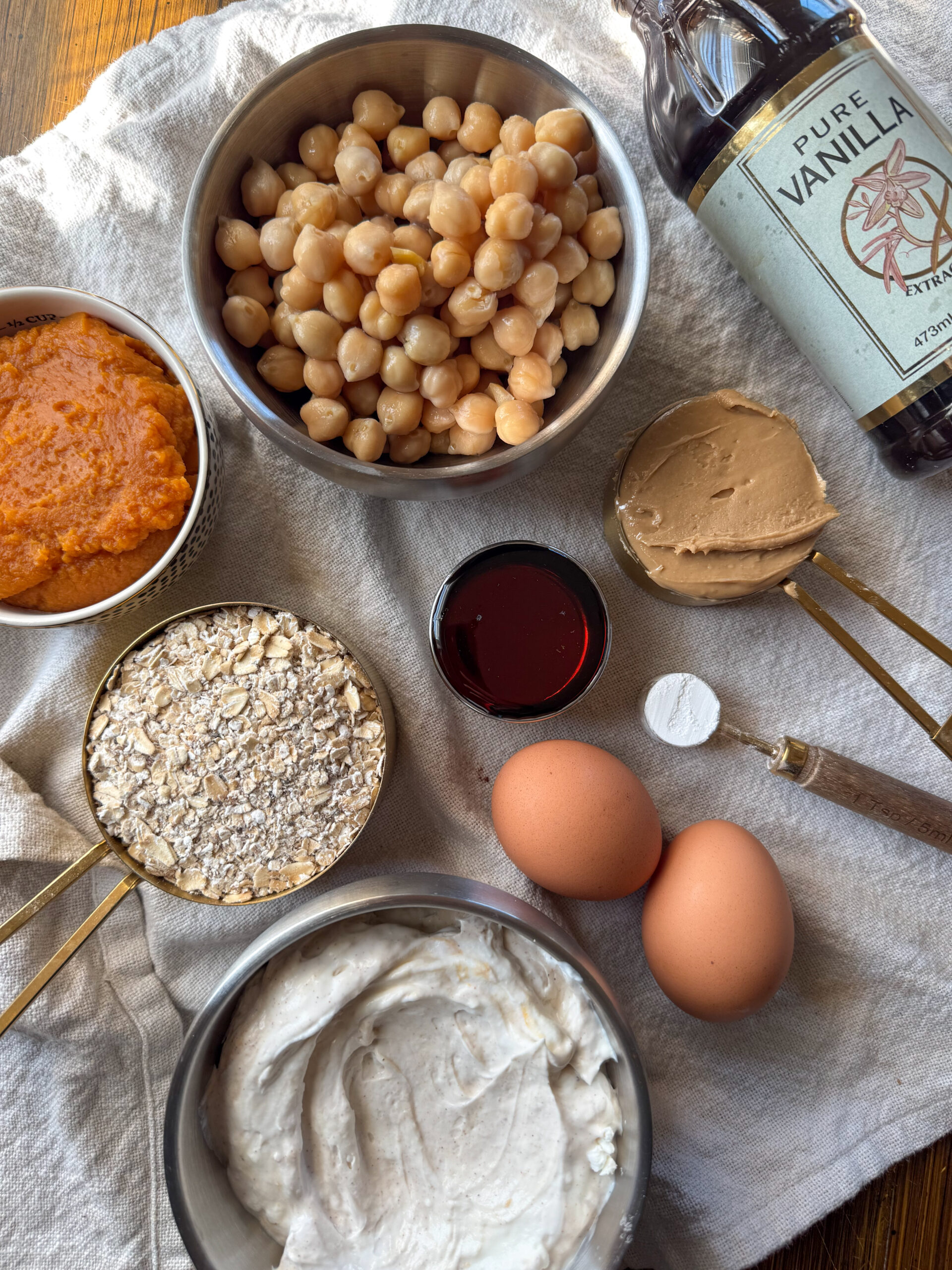 ingredients for the pumpkin cream cheese chickpea muffins