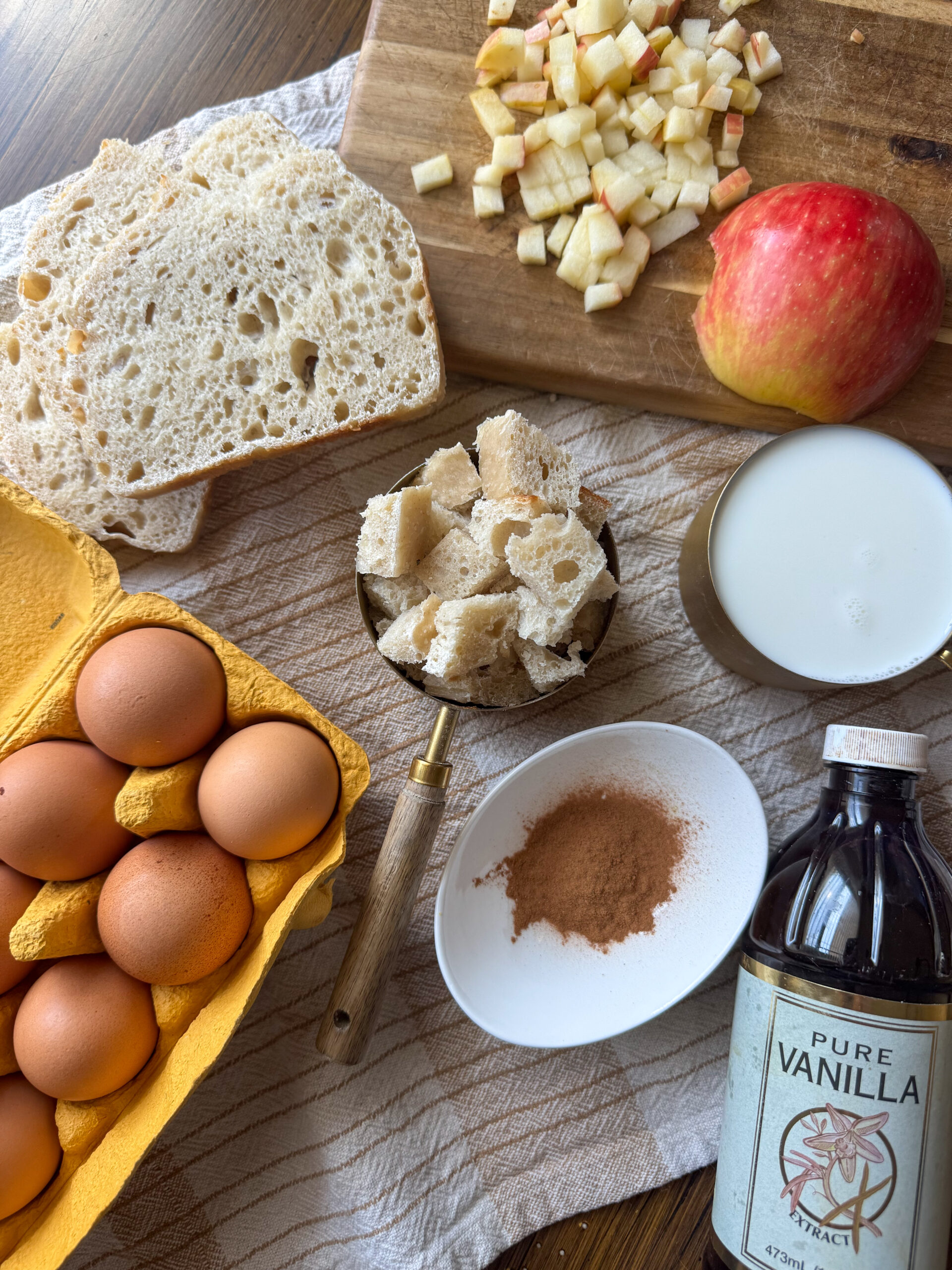 ingredients for the apple cinnamon french toast bake