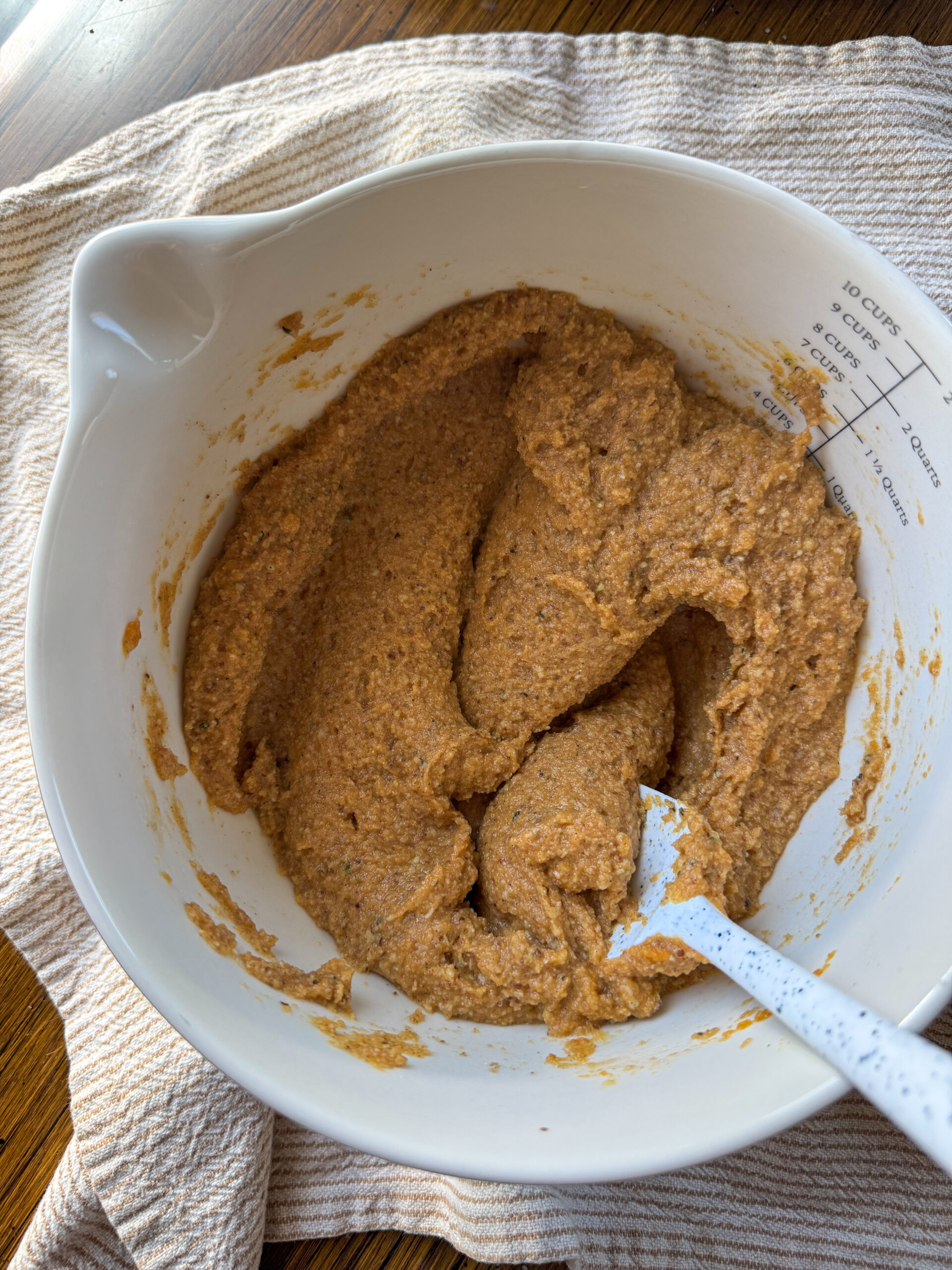 gluten free pumpkin bread batter mixed in a bowl