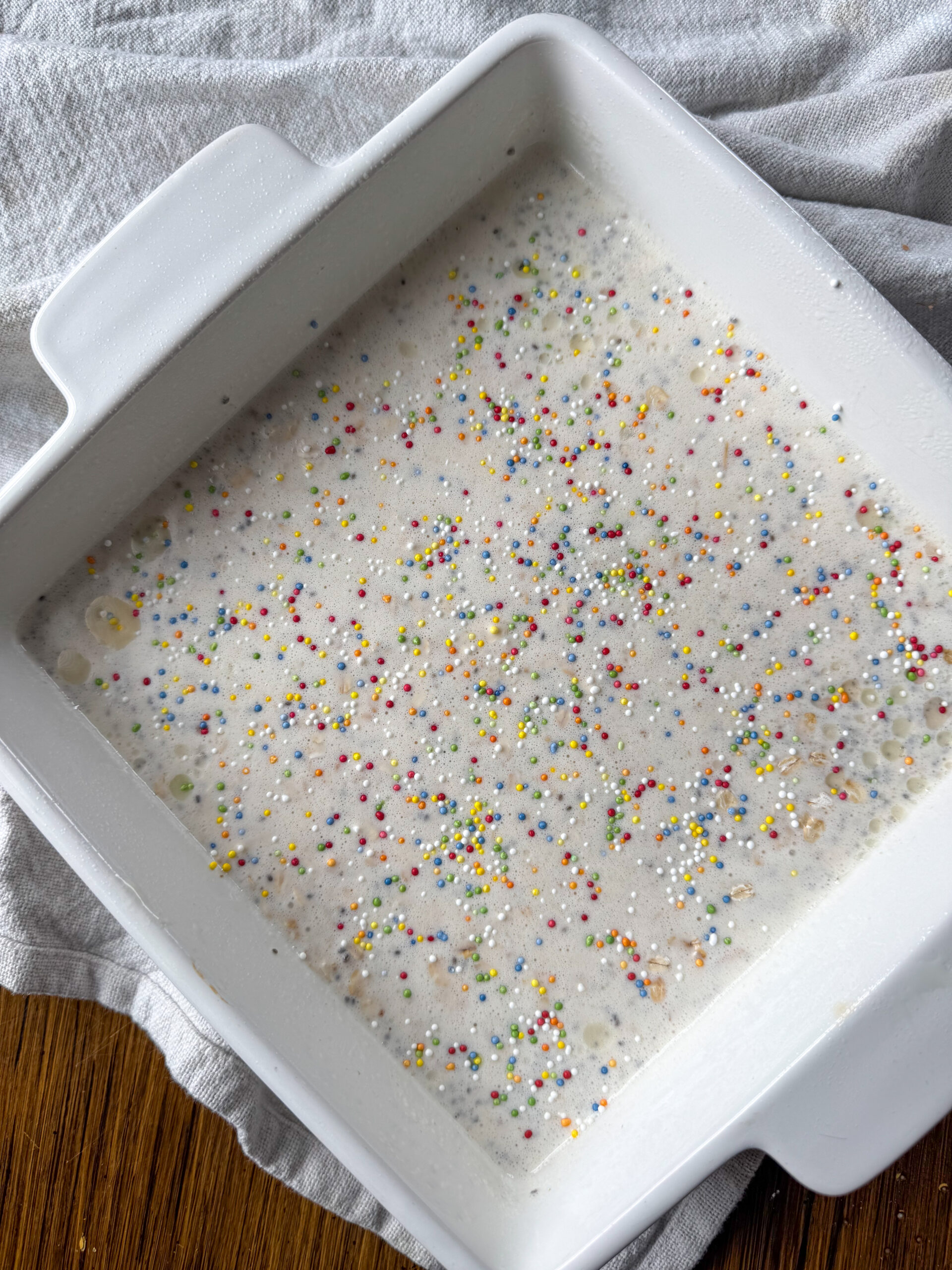 sugar cookie baked oatmeal topped with sprinkles