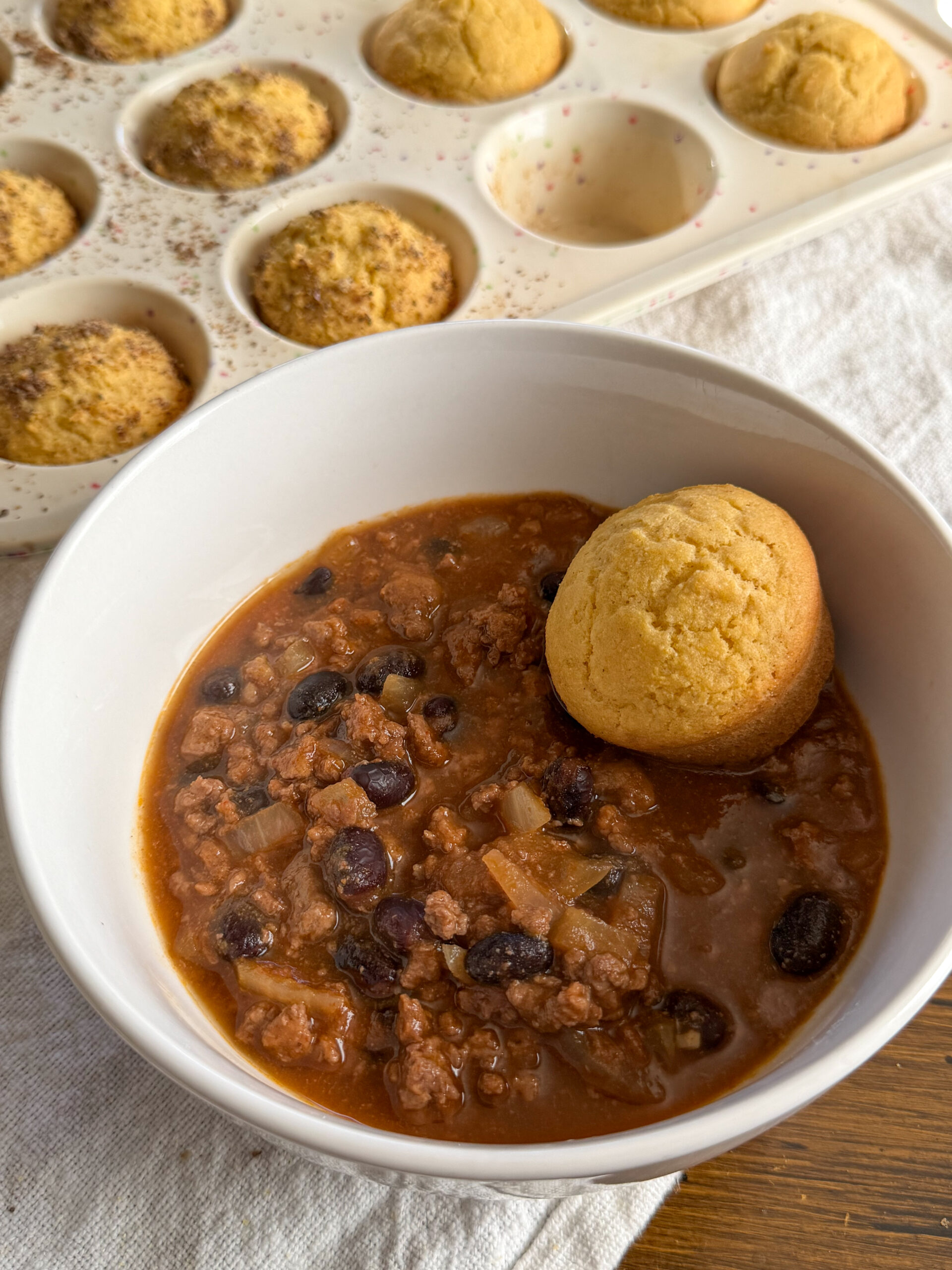 greek yogurt cornbread muffins in chili