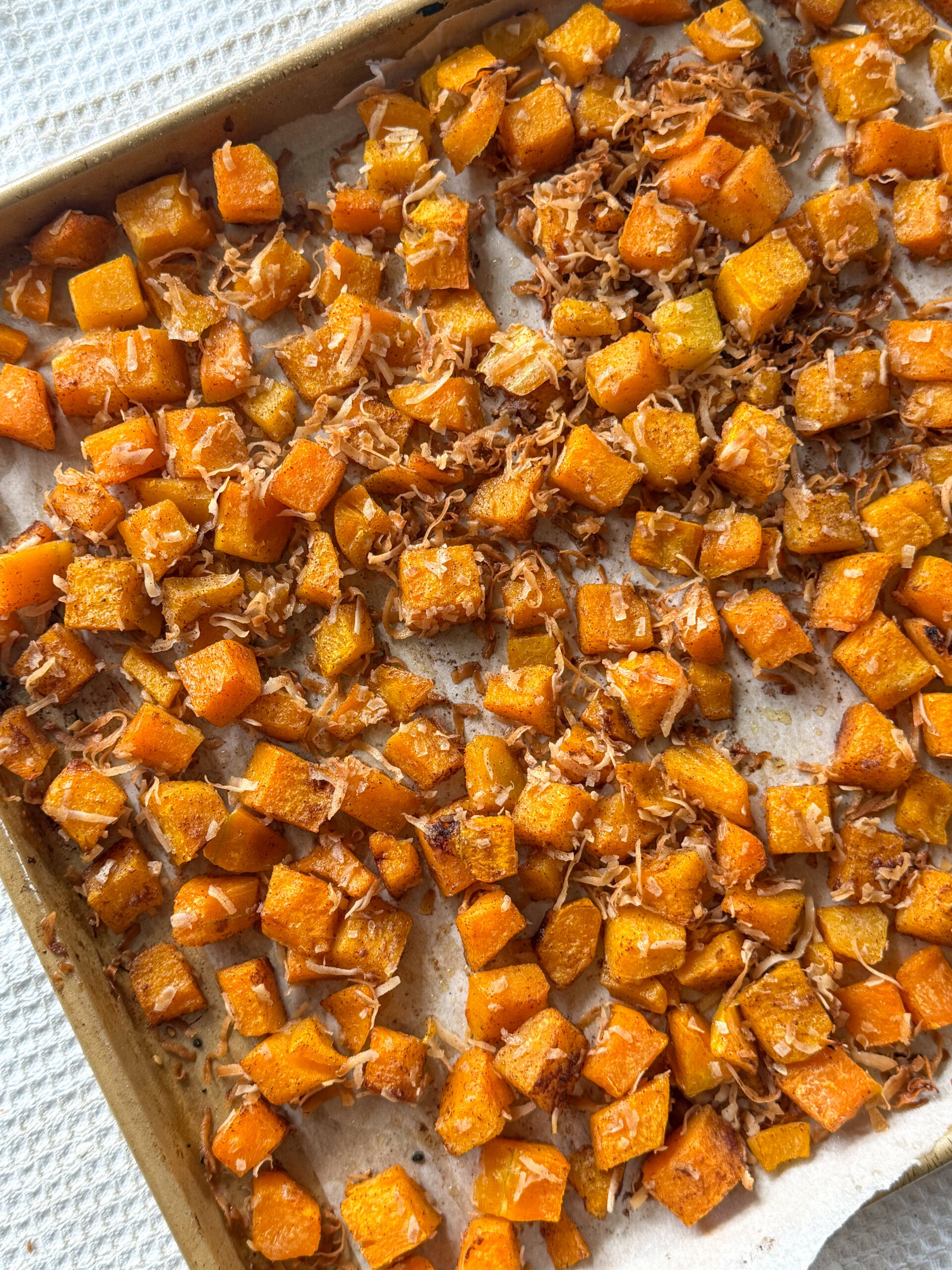 coconut roasted butternut squash cubes for toddlers