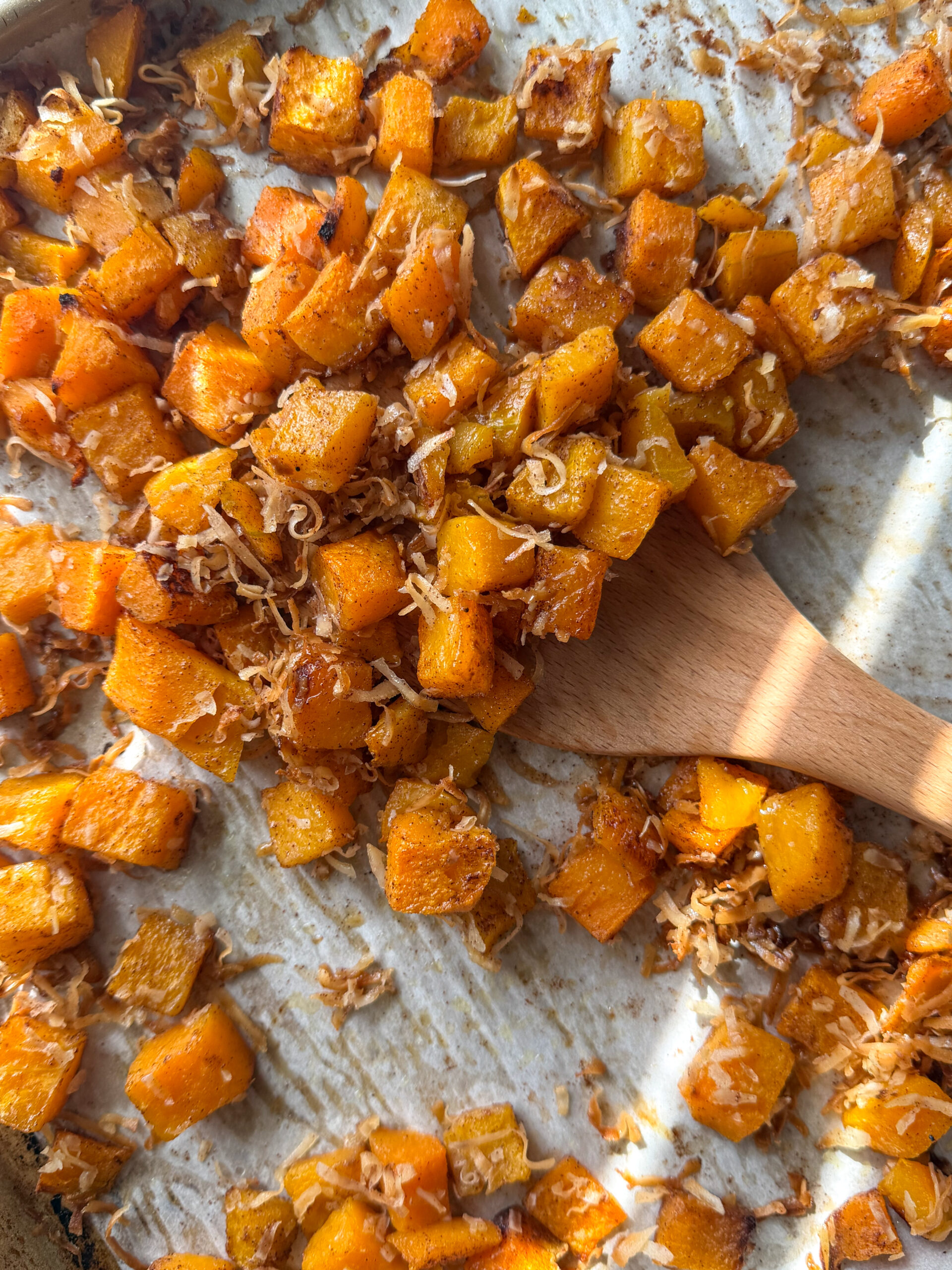 coconut roasted butternut squash cubes for toddlers