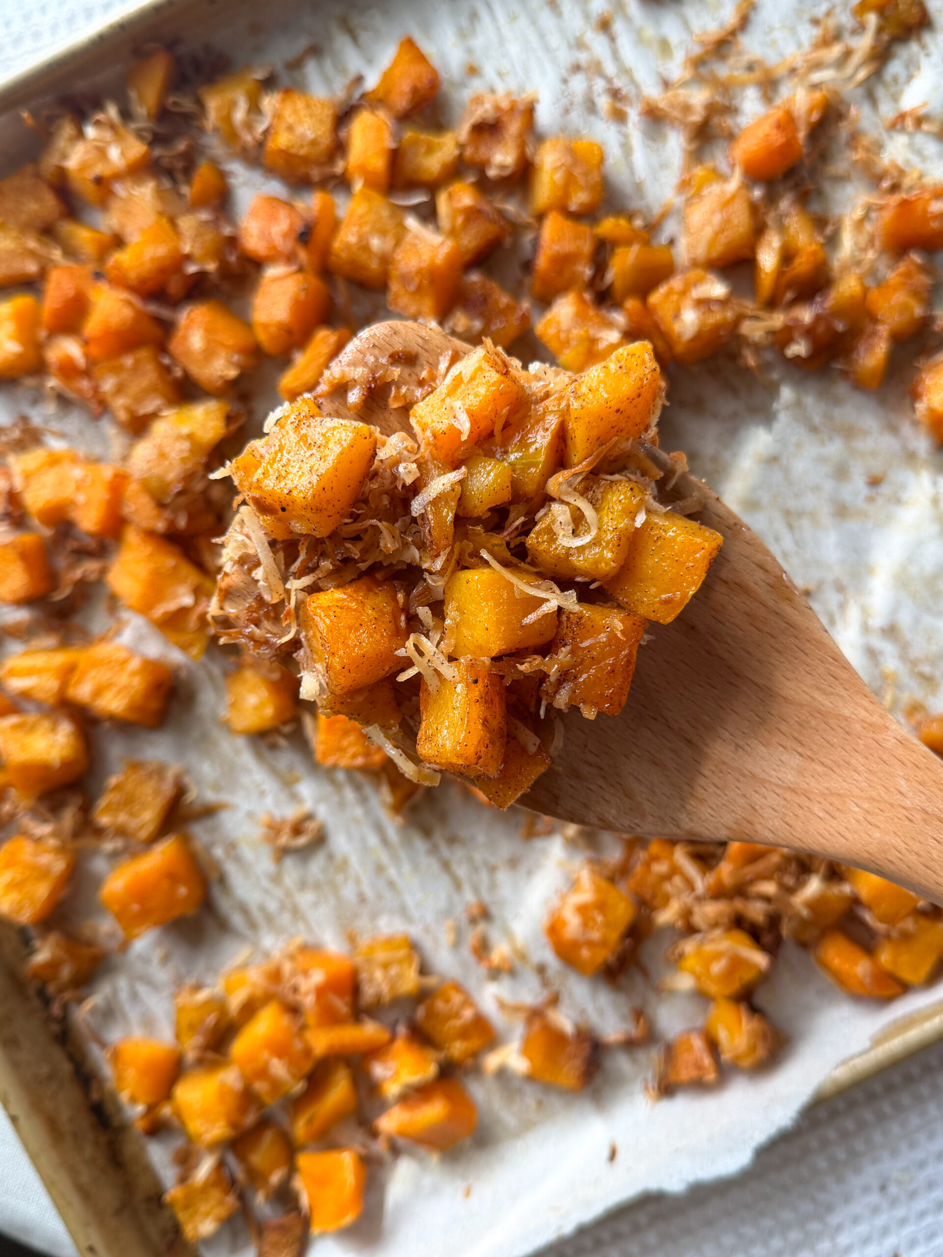 Coconut Roasted Butternut Squash Cubes (easy, 4-ingredient side)