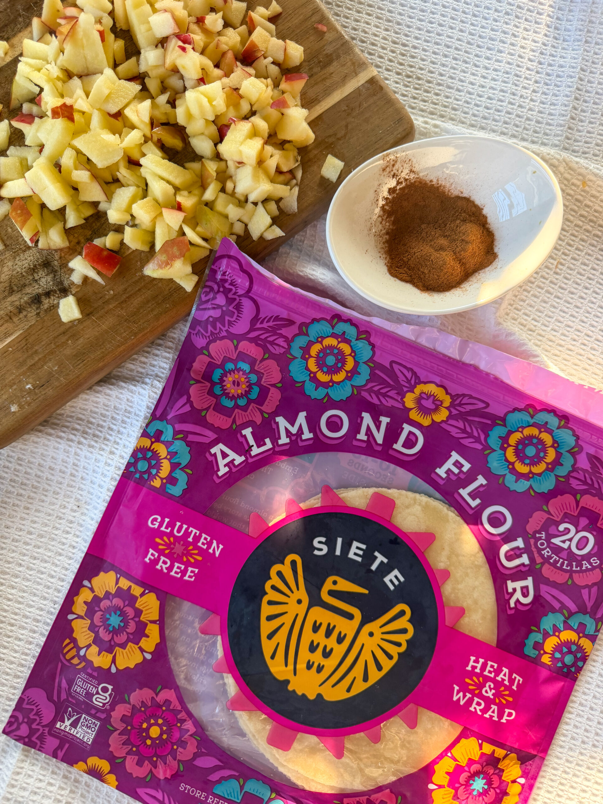 ingredients for the apple pie tortilla roll ups