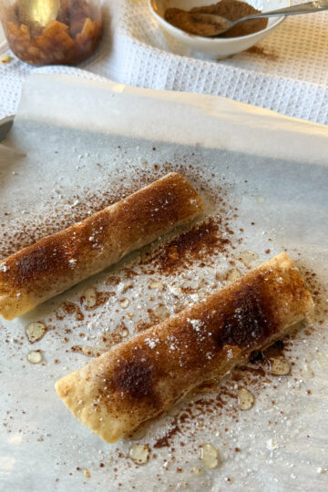 easy apple pie tortilla roll up snack hack for toddlers