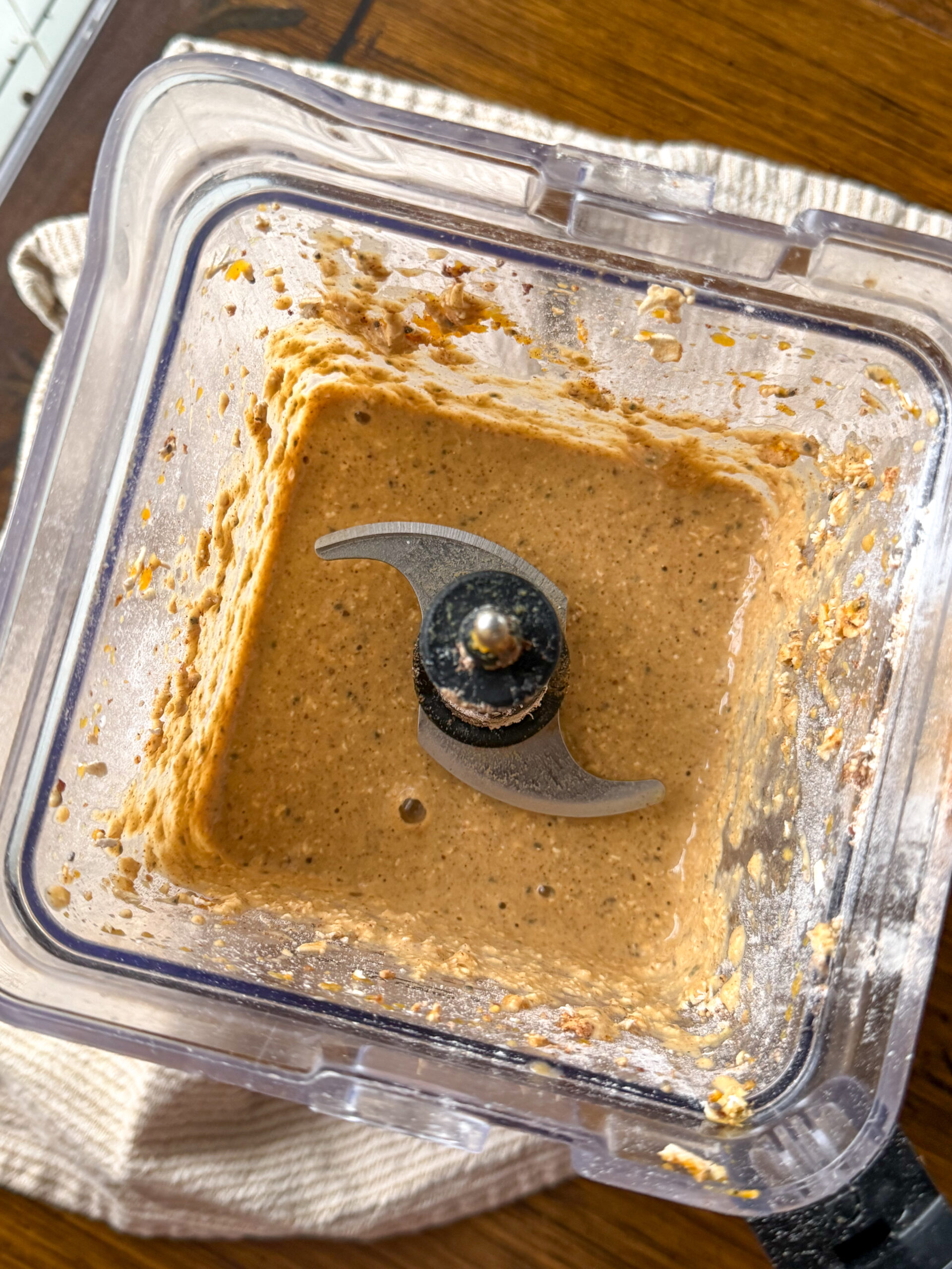 blending the pumpkin and oat ingredients in a blender