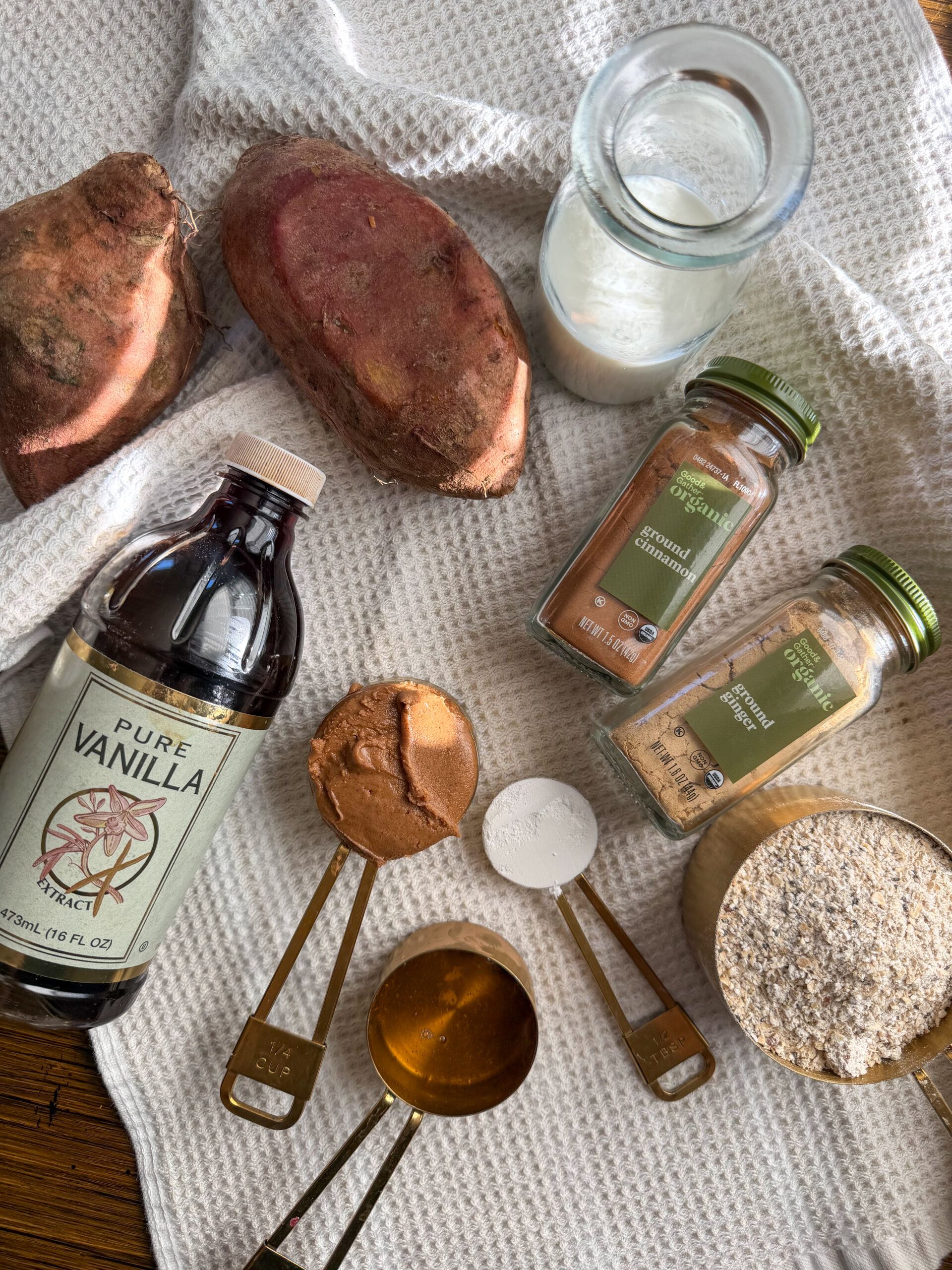 ingredients for sweet potato gingerbread muffins