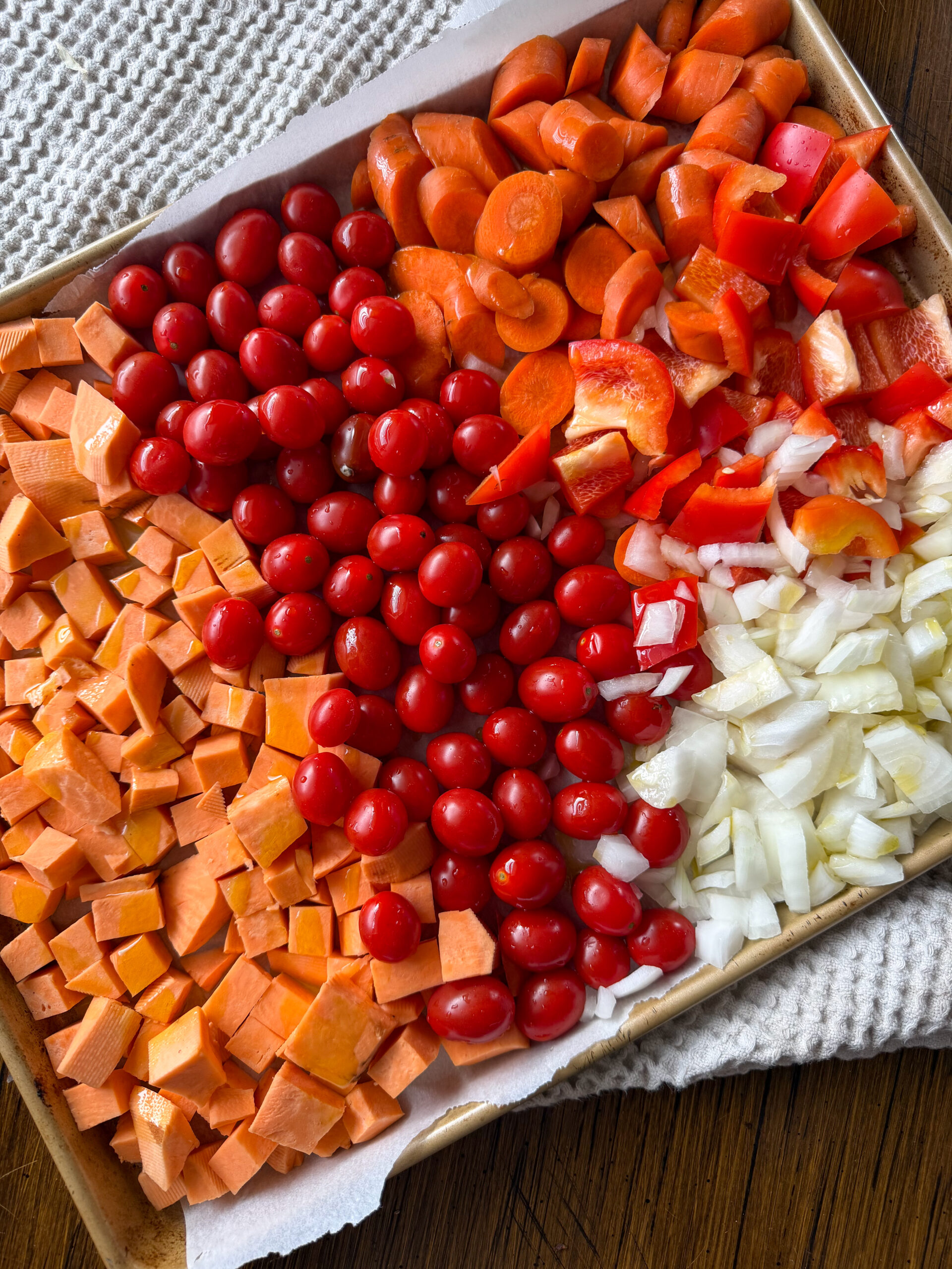veggies spread out on a sheet pan