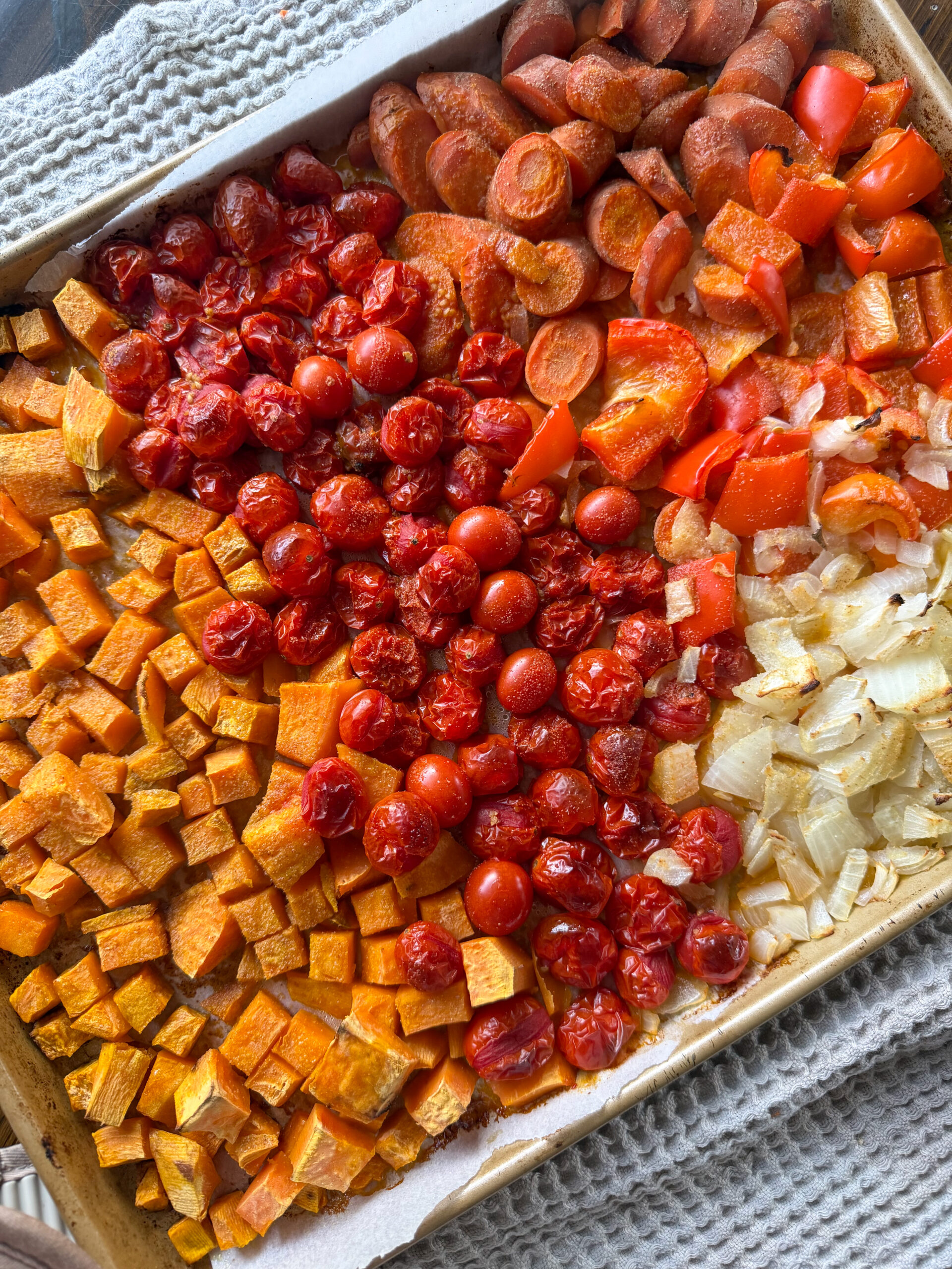 roasted veggies on a sheet pan