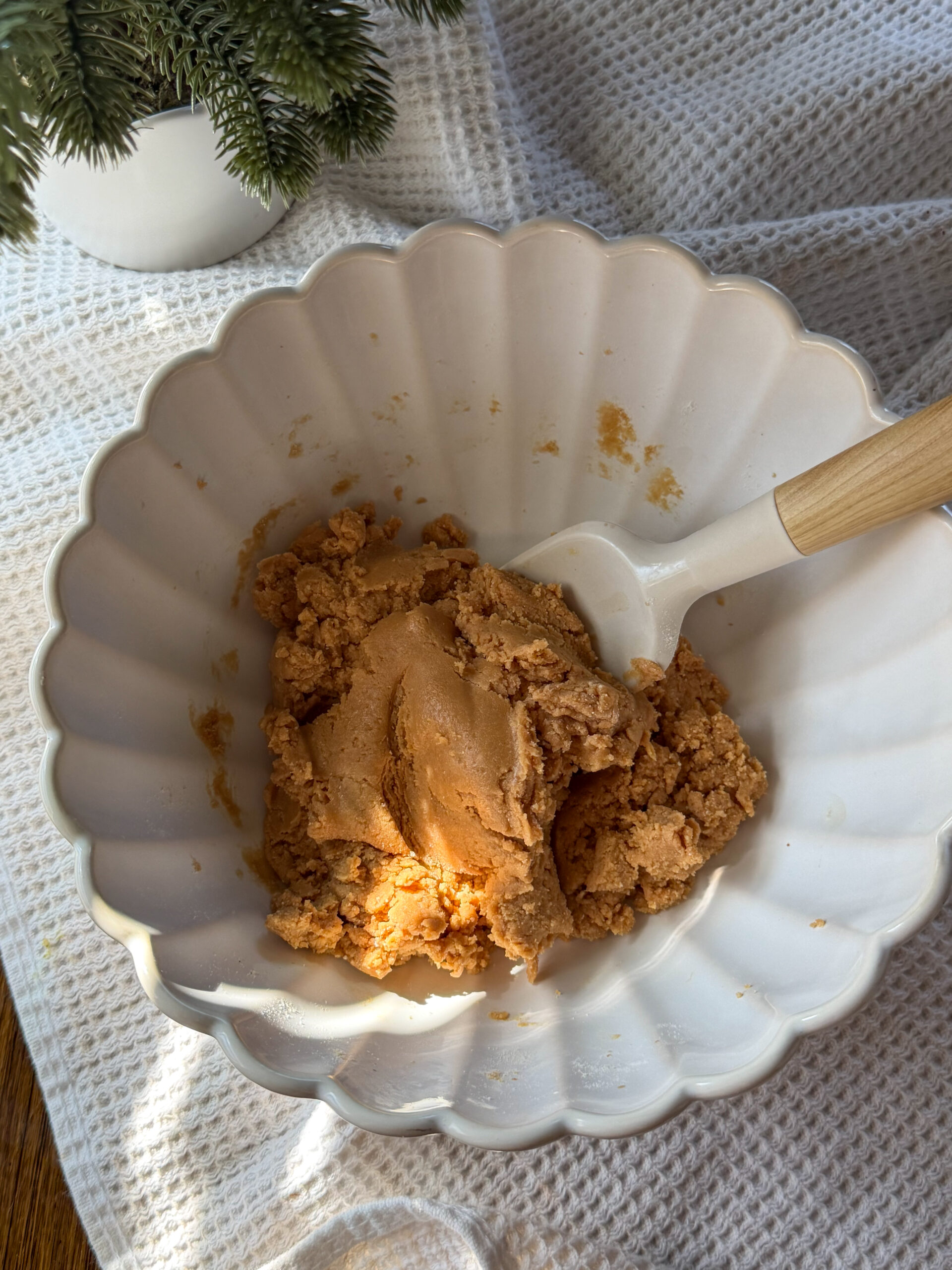 mixing and forming the peanut butter bar dough