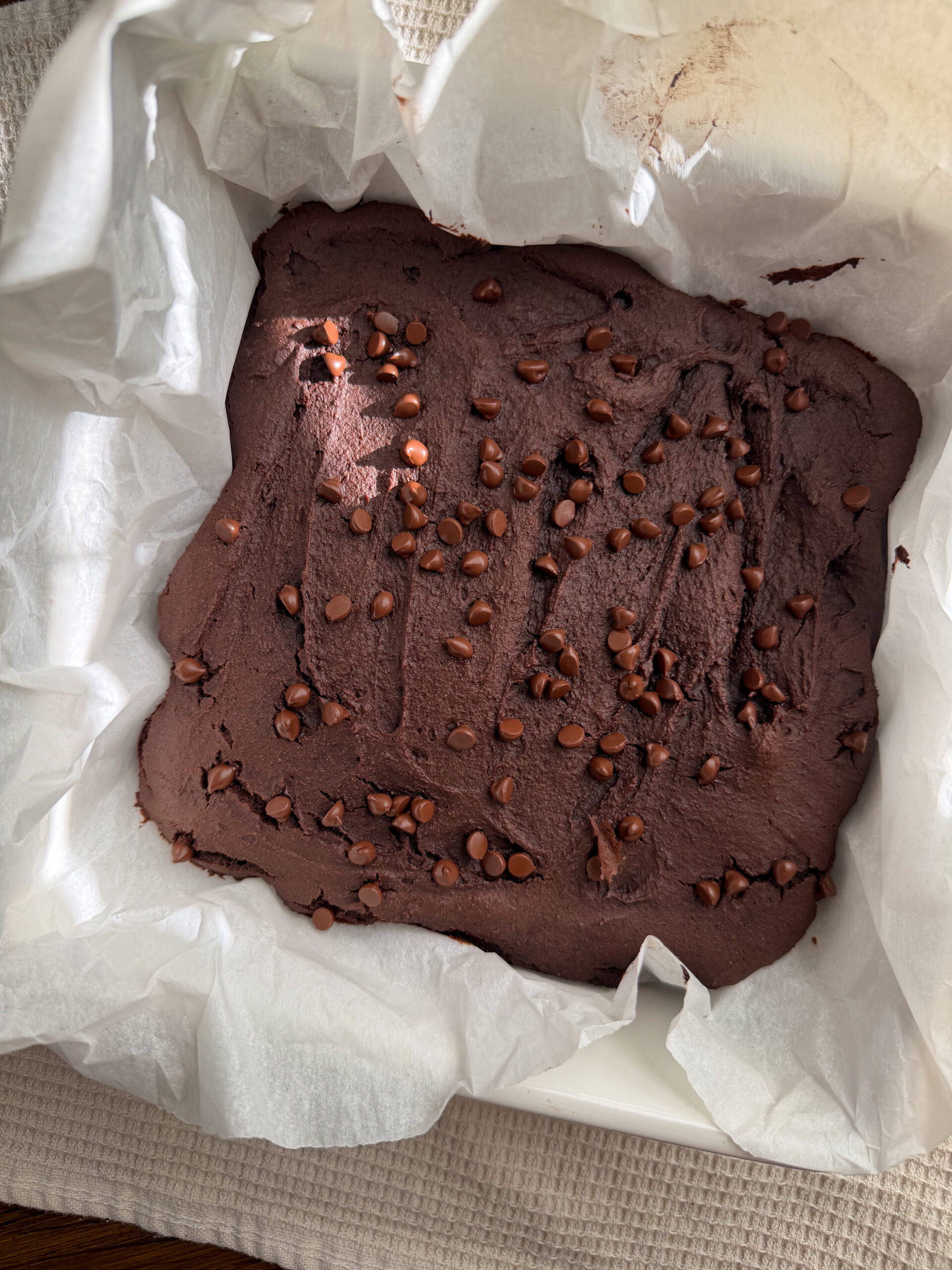 egg free black bean brownies in a pan