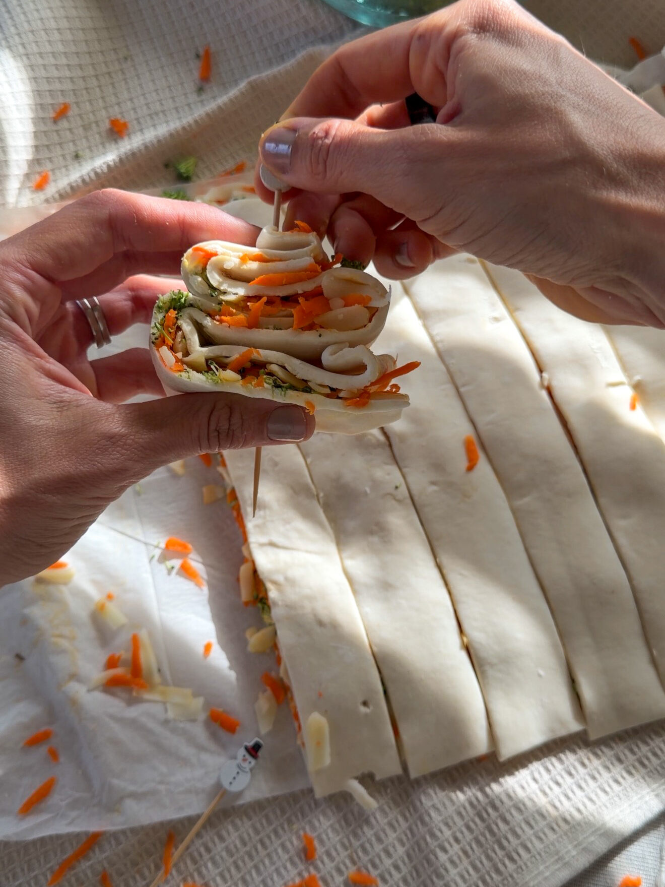 folding the Savory Puff Pastry Christmas Trees