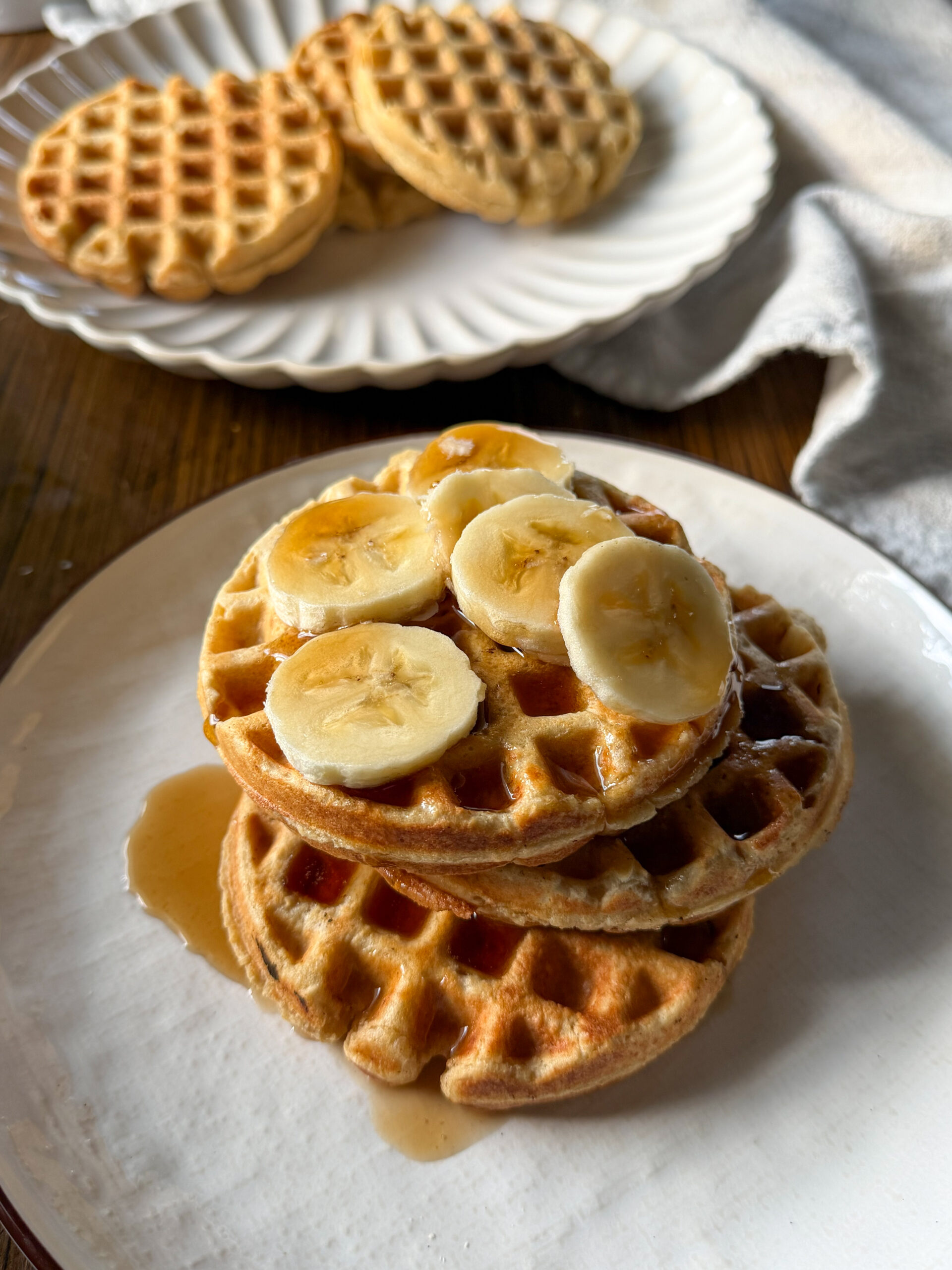 Cottage Cheese Oat Waffles (easy, high-protein & toddler-friendly) with banana slices on top