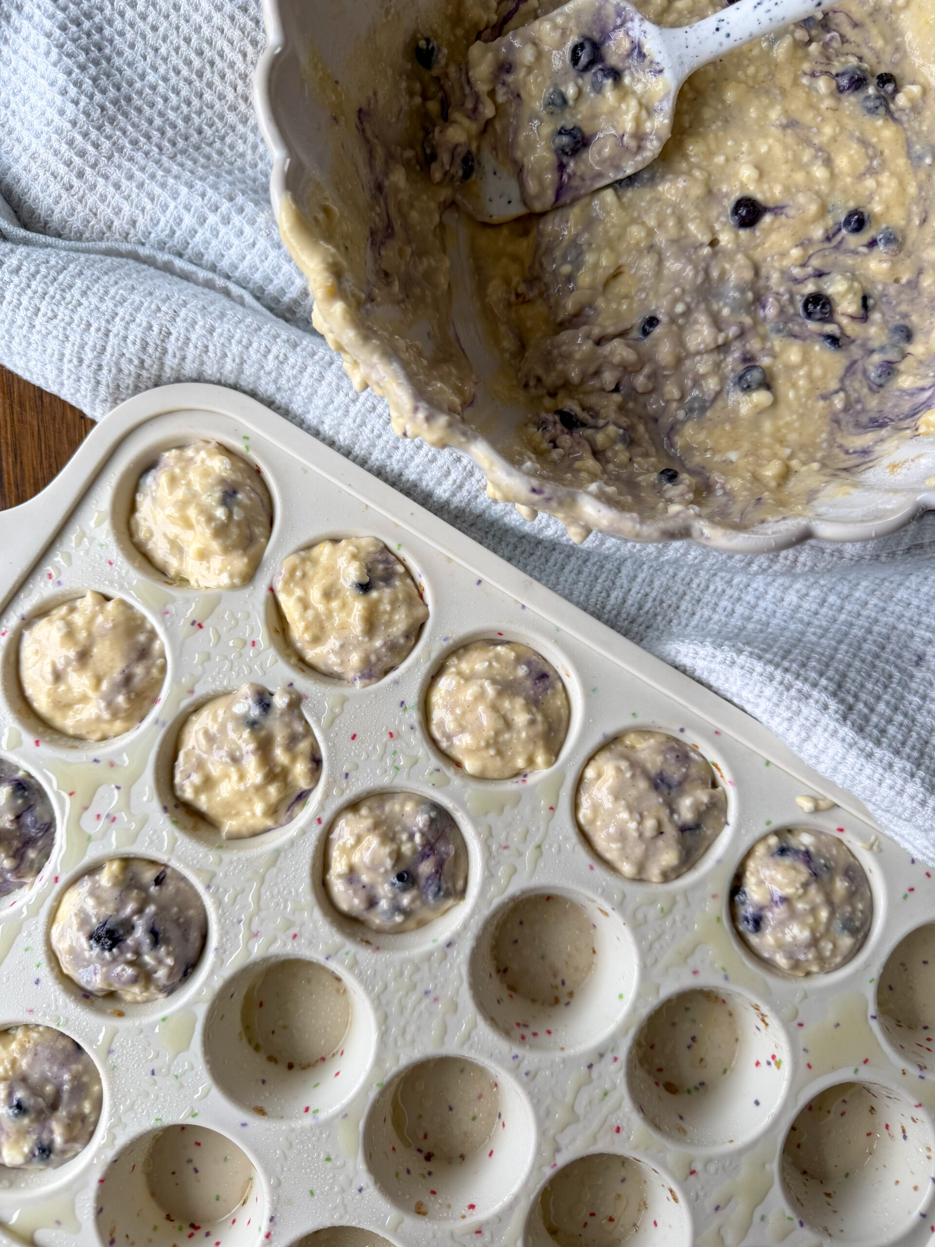 making Blueberry Cottage Cheese Muffins for toddlers and kids (easy to make & high-protein)