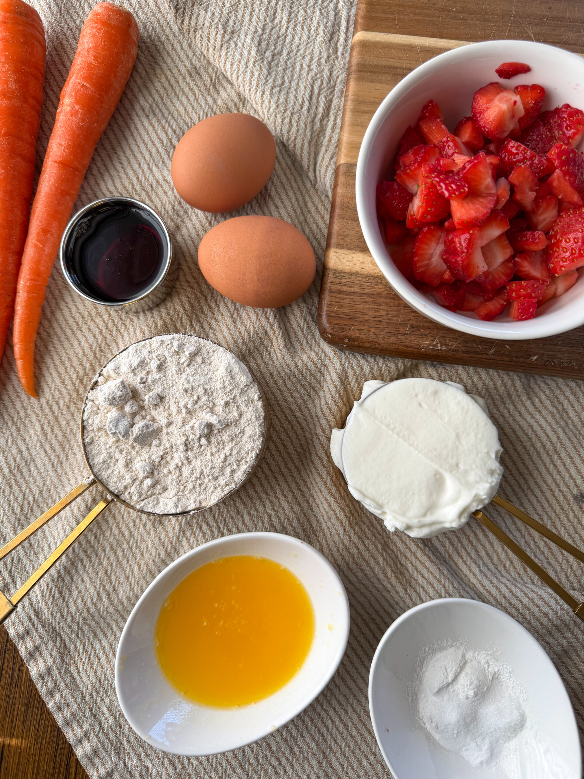 ingredients for the easy strawberry carrot muffins for toddlers