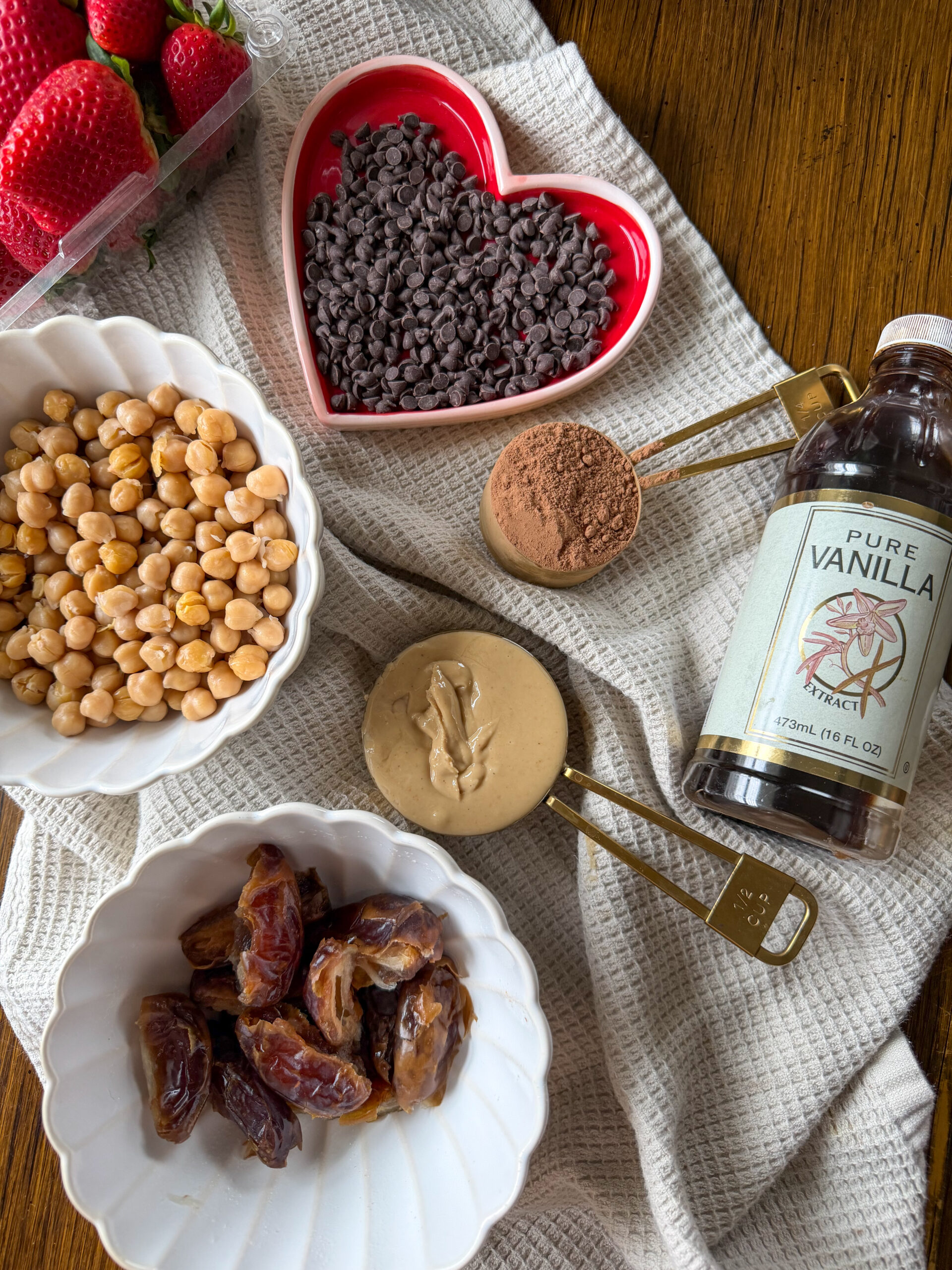 ingredients for the Chocolate Brownie Batter Hummus (simple chickpea dip for kids)