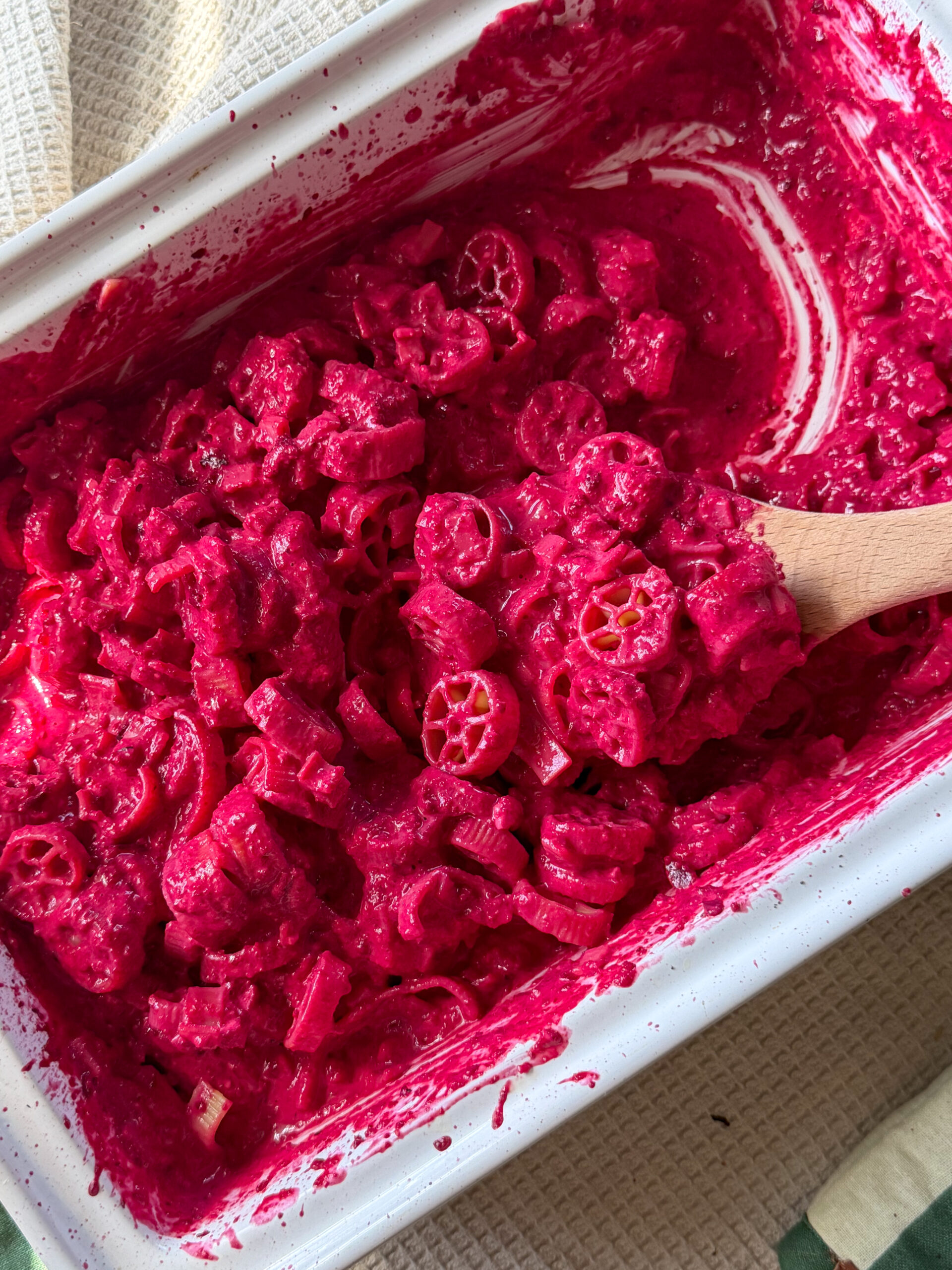 Creamy Beet Pasta Sauce (easy, toddler-friendly pink sauce) with chickpea noodles