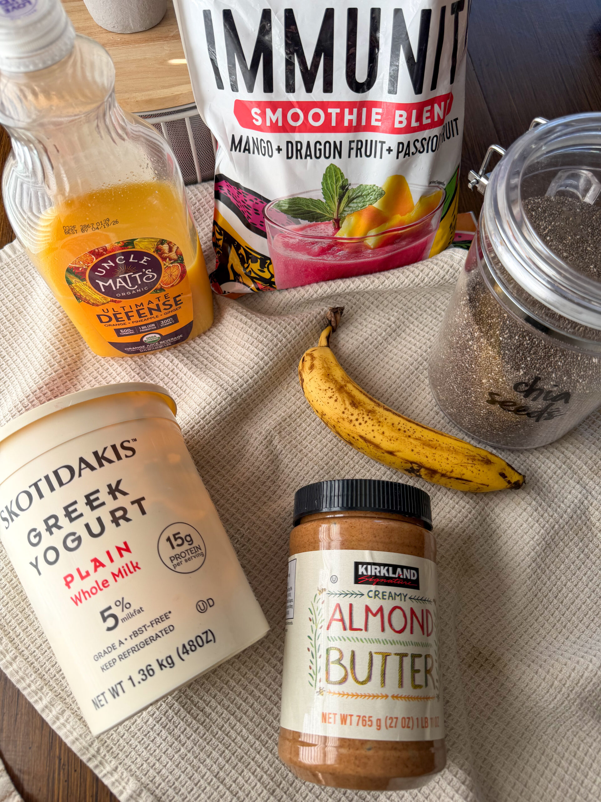 ingredients for Immunity Smoothie for Kids (great for popsicles, no added sugar!)