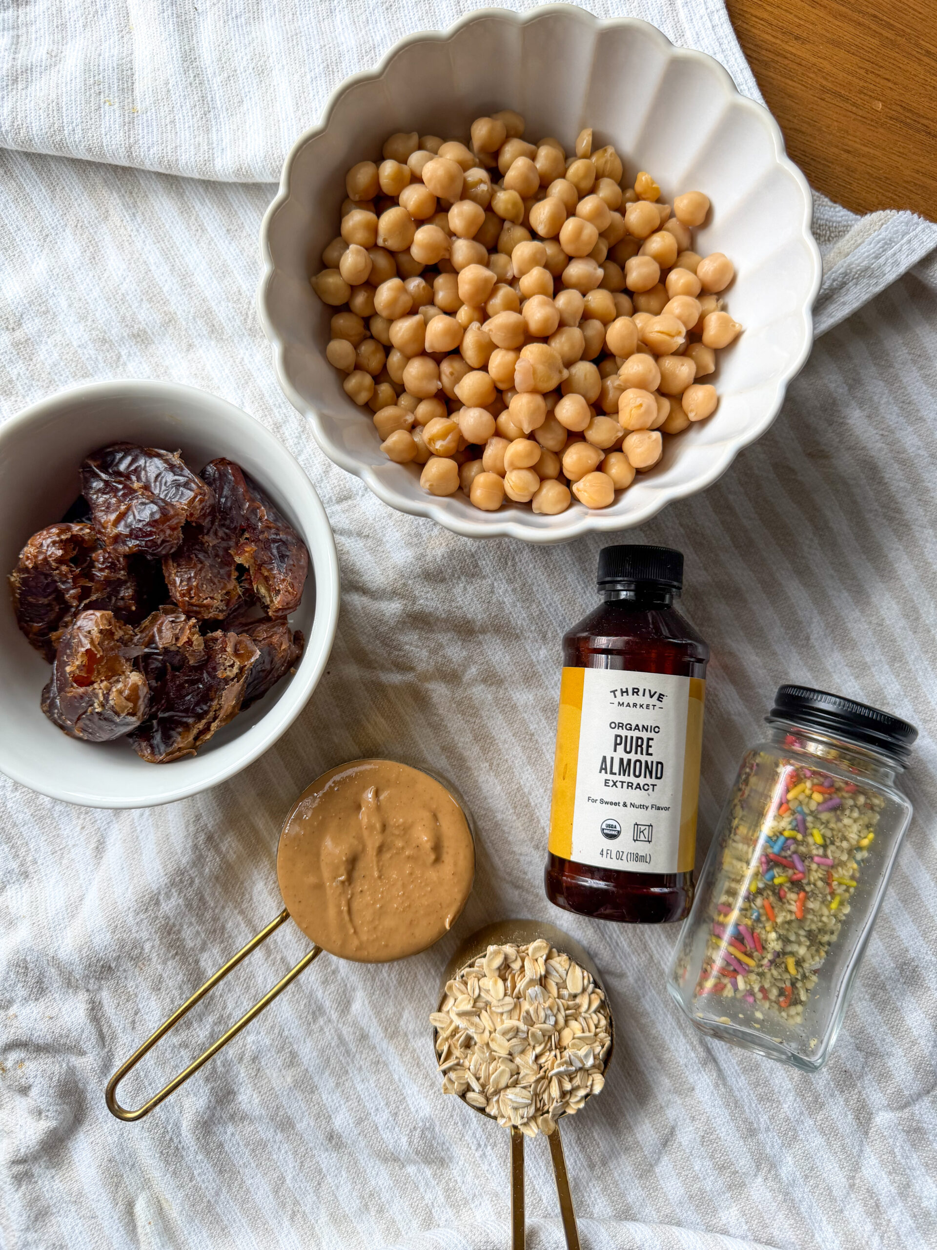 ingredients needed to make Chickpea Energy Bites (sugar cookie flavor, healthy toddler snack)
