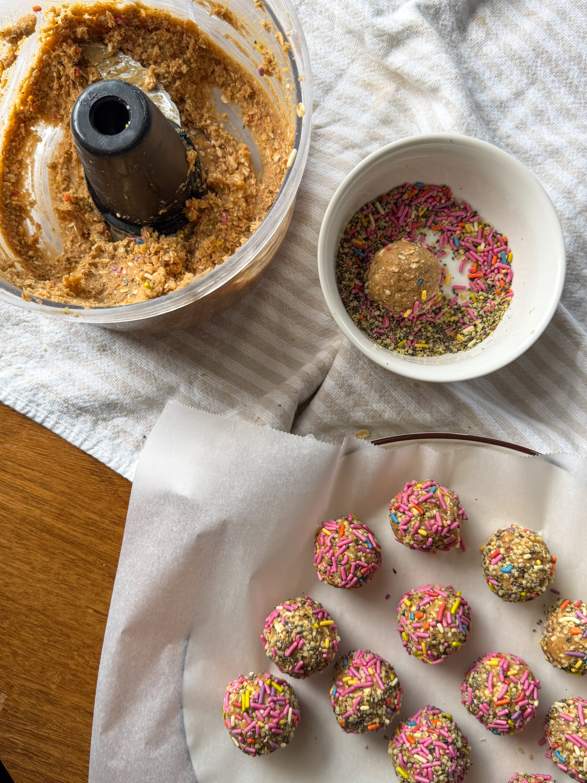rolling the Chickpea Energy Bites (sugar cookie flavor, healthy toddler snack)