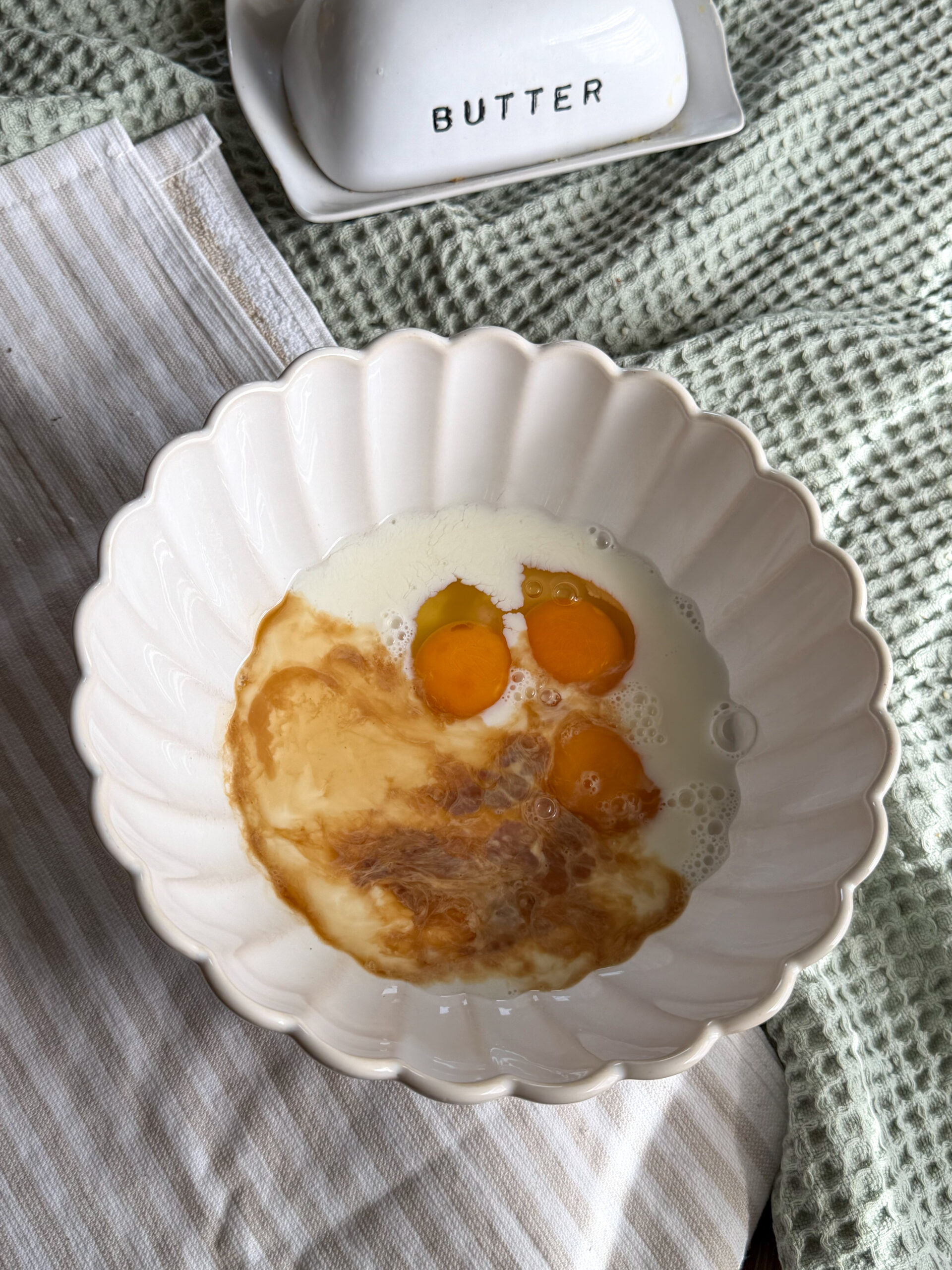 mixing the Healthy Dutch Baby Pancake (easy to make & no added sugar) ingredients together