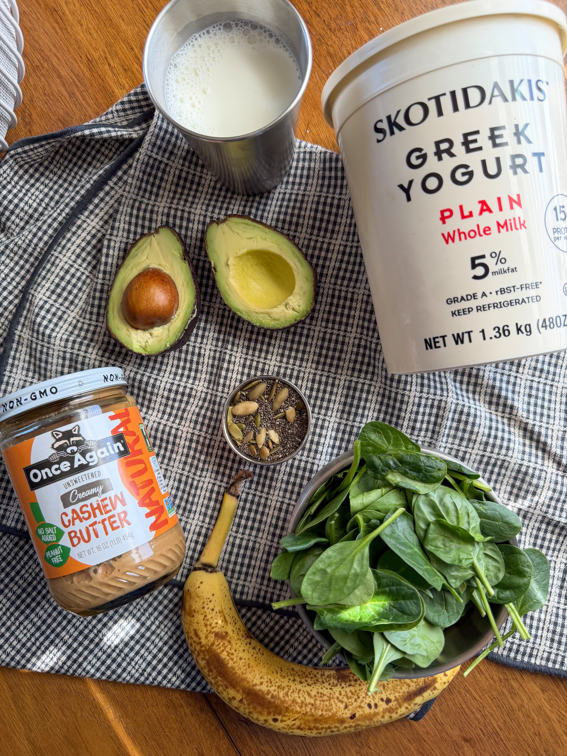 ingredients for Spinach Yogurt Smoothie (simple ingredients, no added sugar)