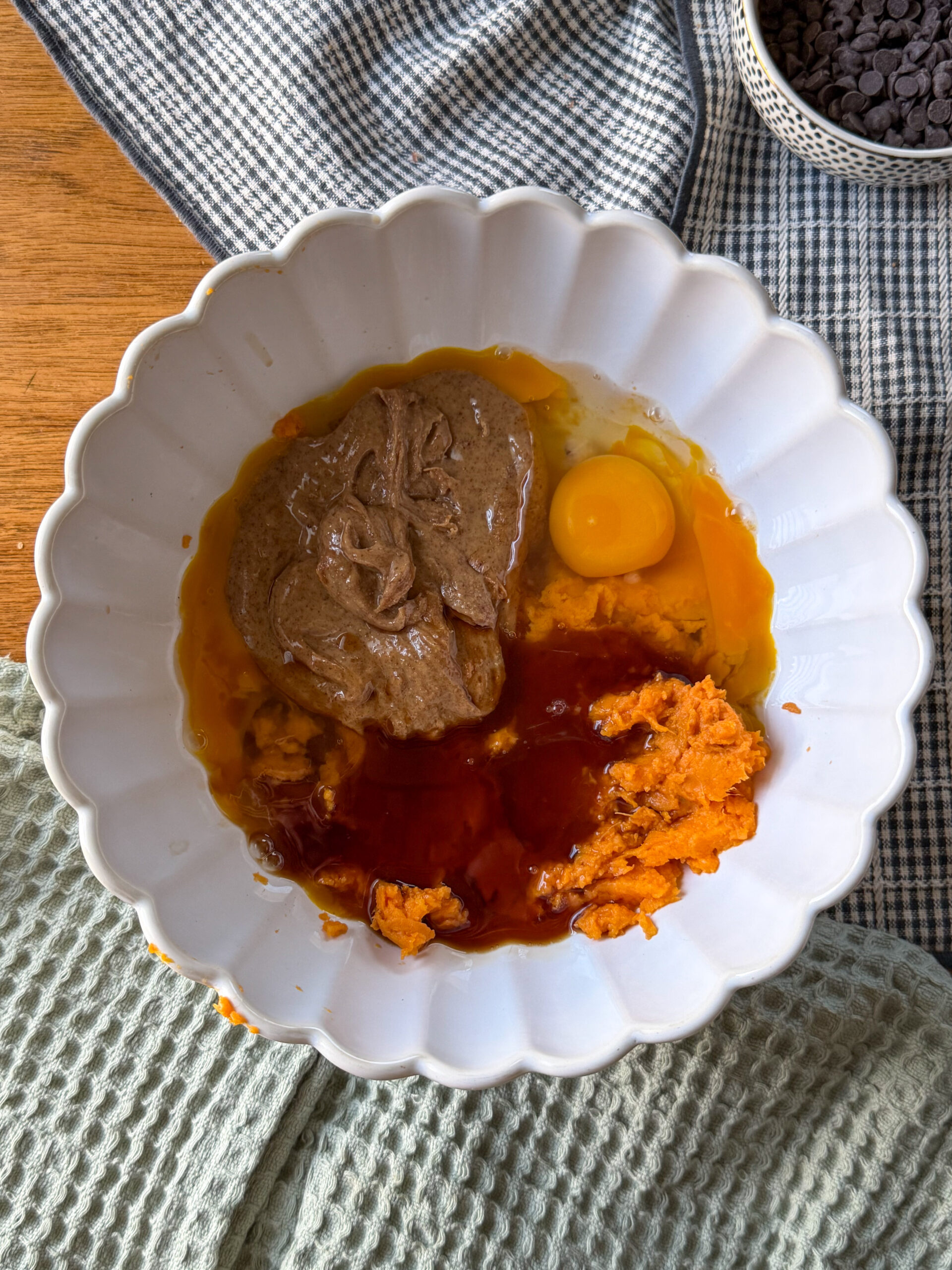 mixing Healthy Sweet Potato Blondies (no flour, easy, toddler-friendly)