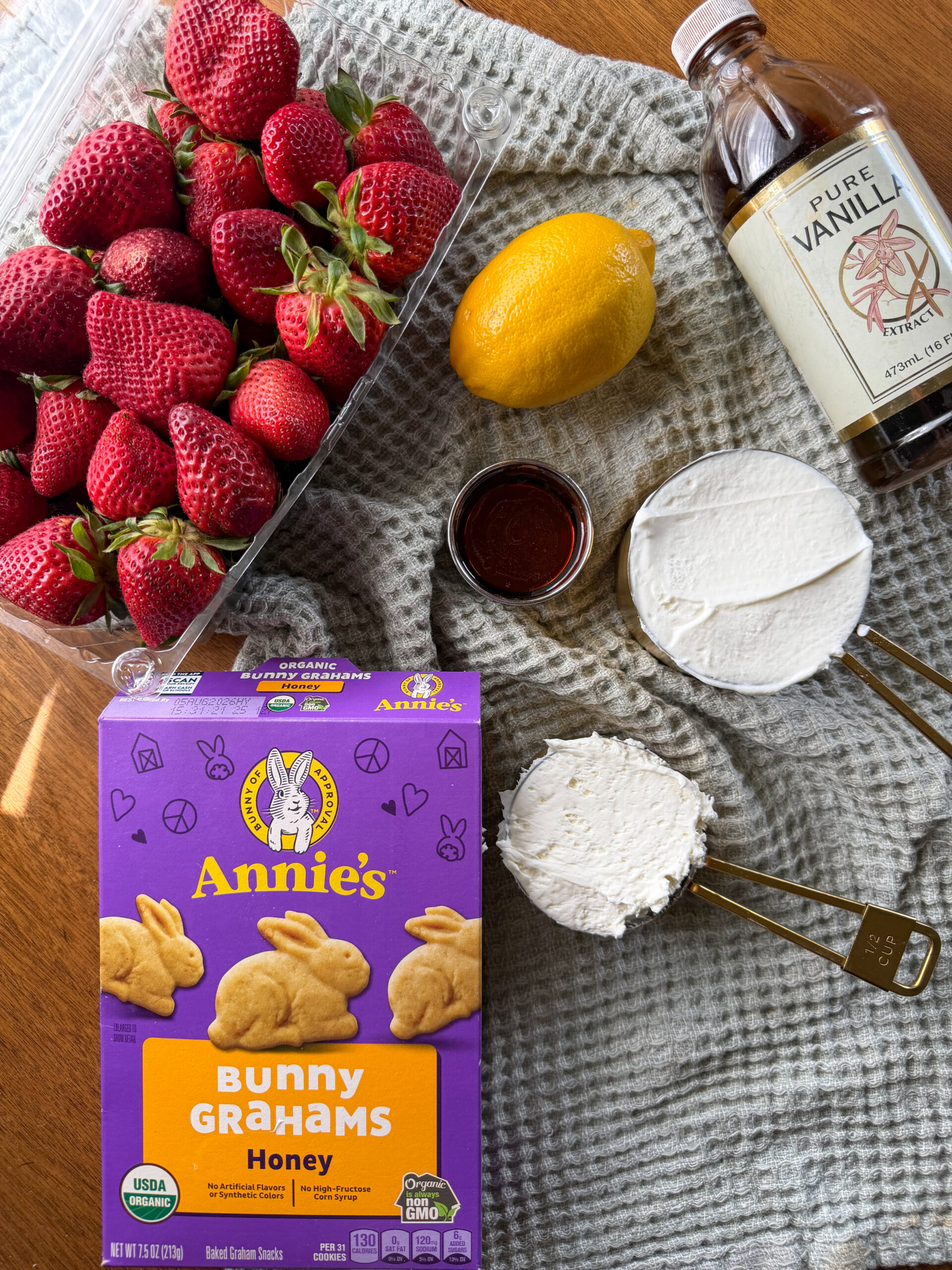 ingredients for the Strawberry Cheesecake Yogurt Bark for Toddlers (easy snack)