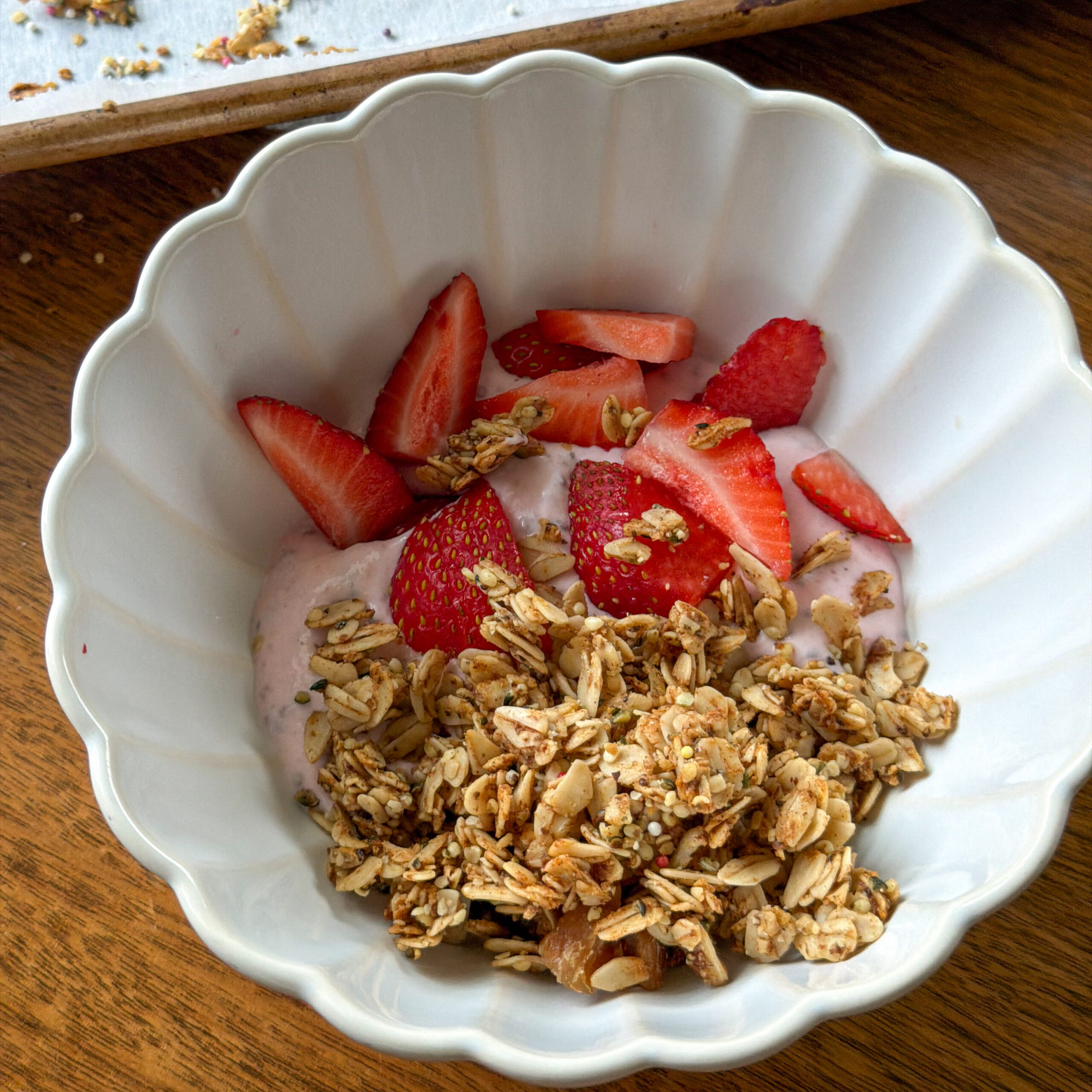 Homemade Granola for Kids in a yogurt bowl (Low Sugar & Toddler-Friendly)