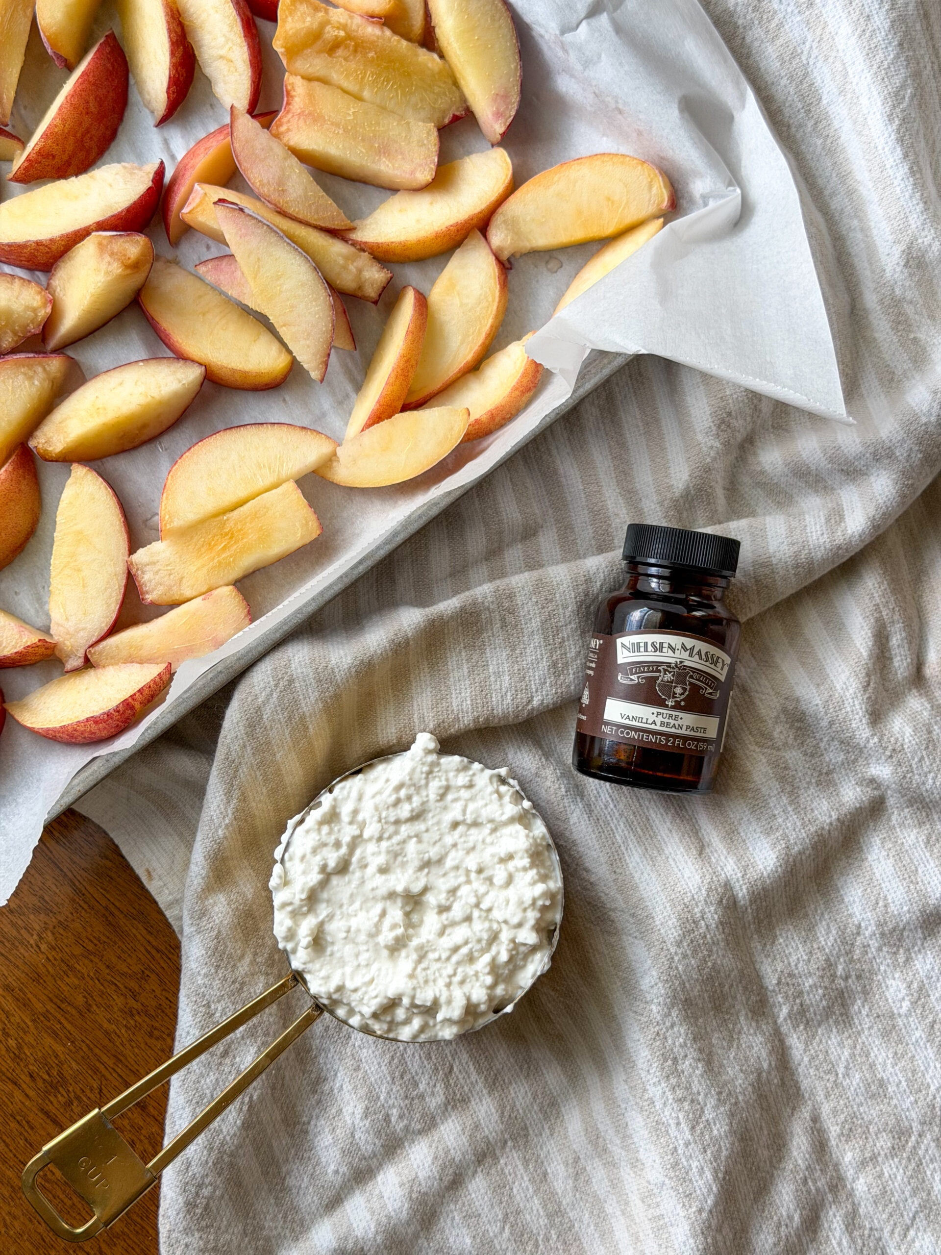 ingredients for Peach Cottage Cheese Ice Cream (easy to make, high protein)