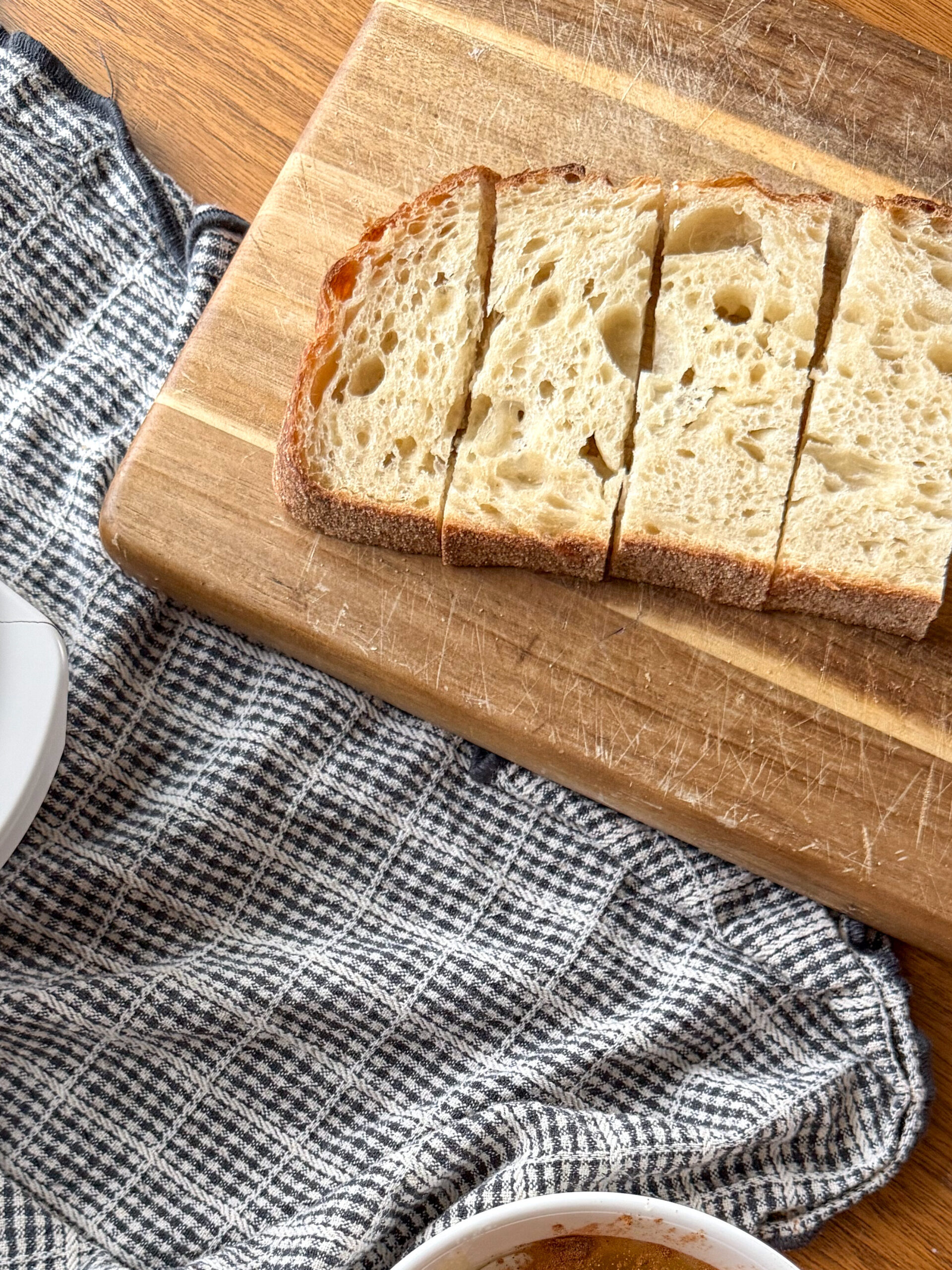 cutting bread in sticks