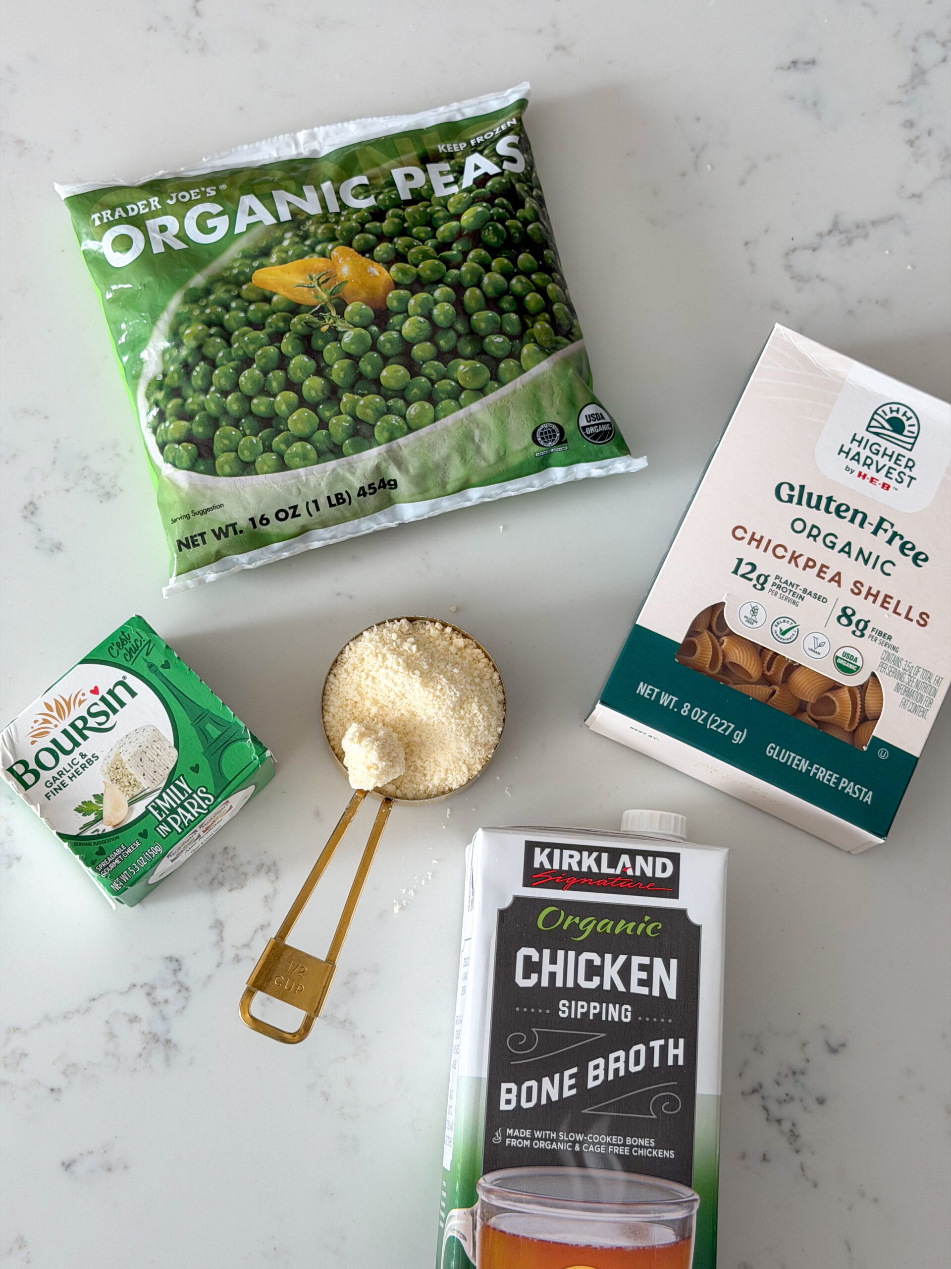 ingredients for Easy Pasta and Peas (creamy one-pot dinner for kids)